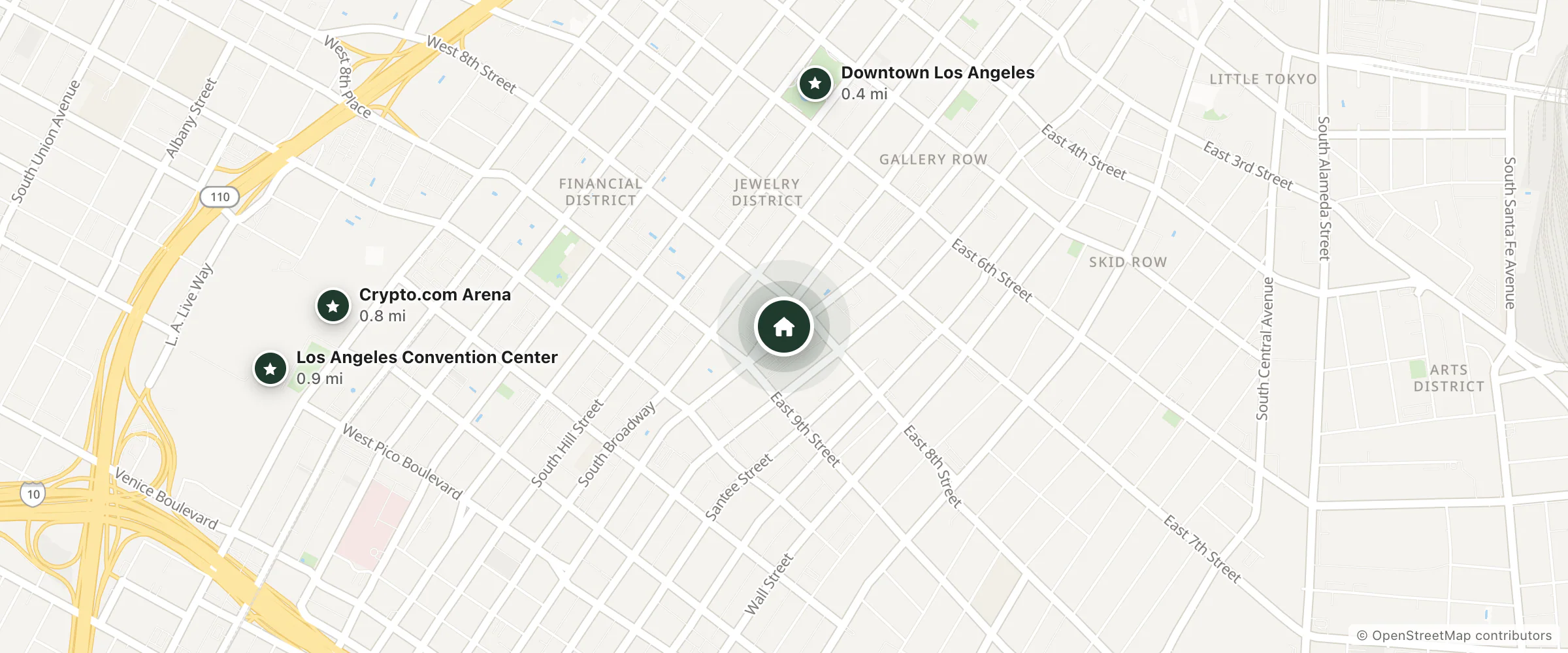 Map of The Dart Hotel and nearby Downtown Los Angeles, Crypto.com Arena and Los Angeles Convention Center