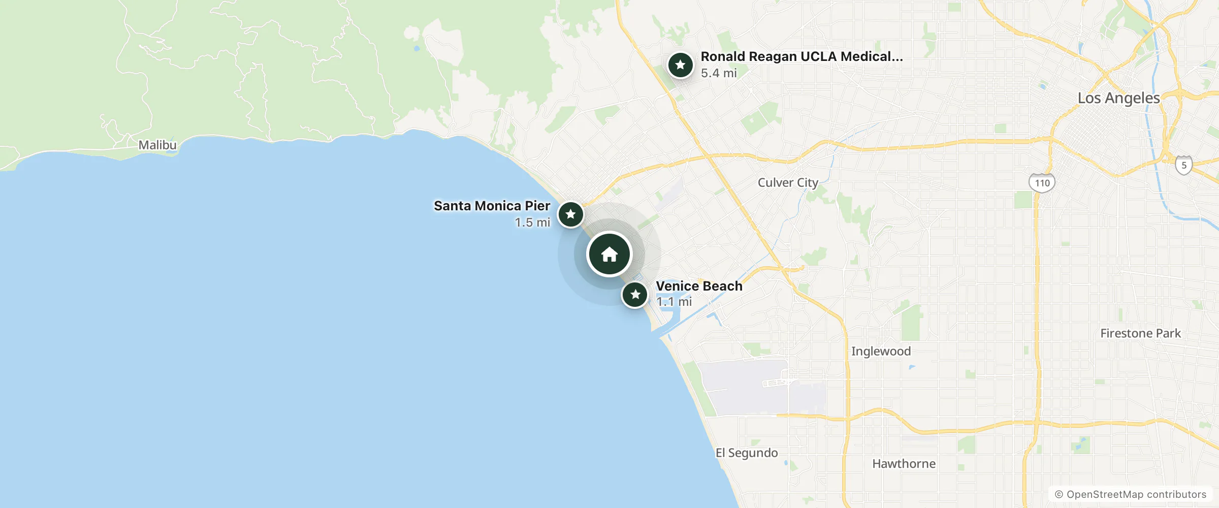 Map of Venice Suites and nearby Venice Beach, Santa Monica Pier and Ronald Reagan UCLA Medical Center