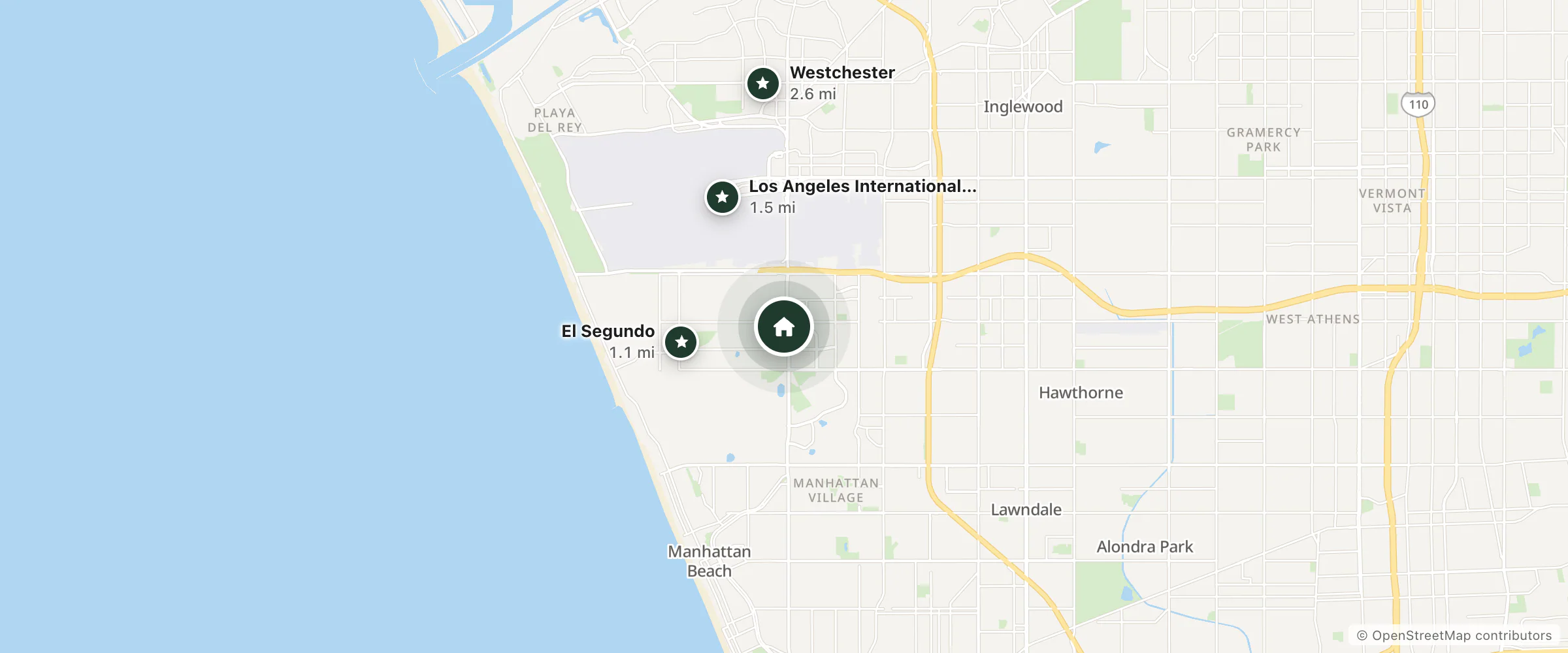 Map of Hacienda Hotel and nearby El Segundo, Los Angeles International Airport and Westchester
