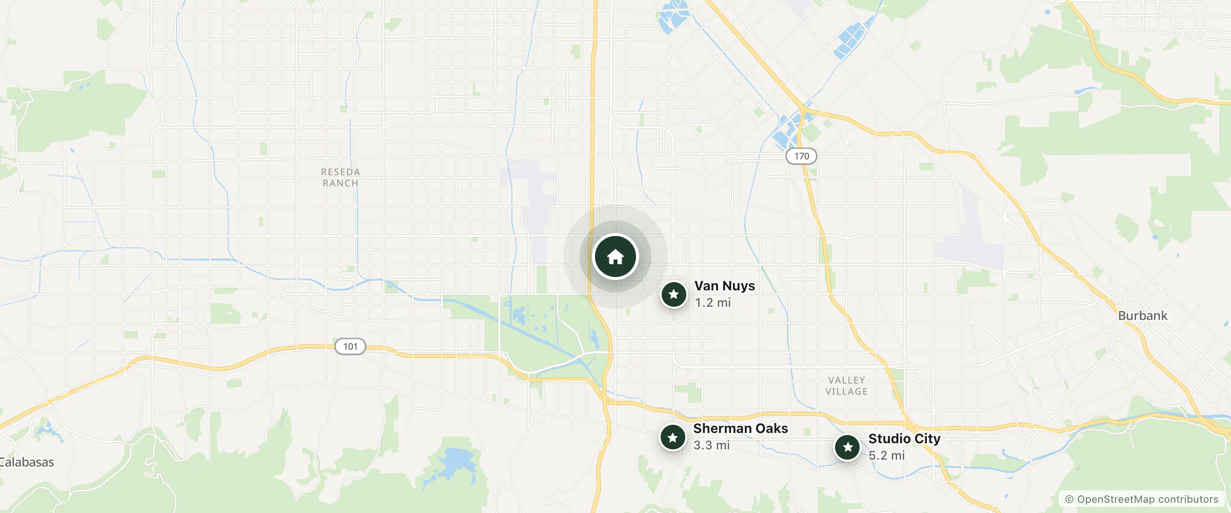 Map of Motel 6 Van Nuys and nearby Van Nuys, Sherman Oaks and Studio City