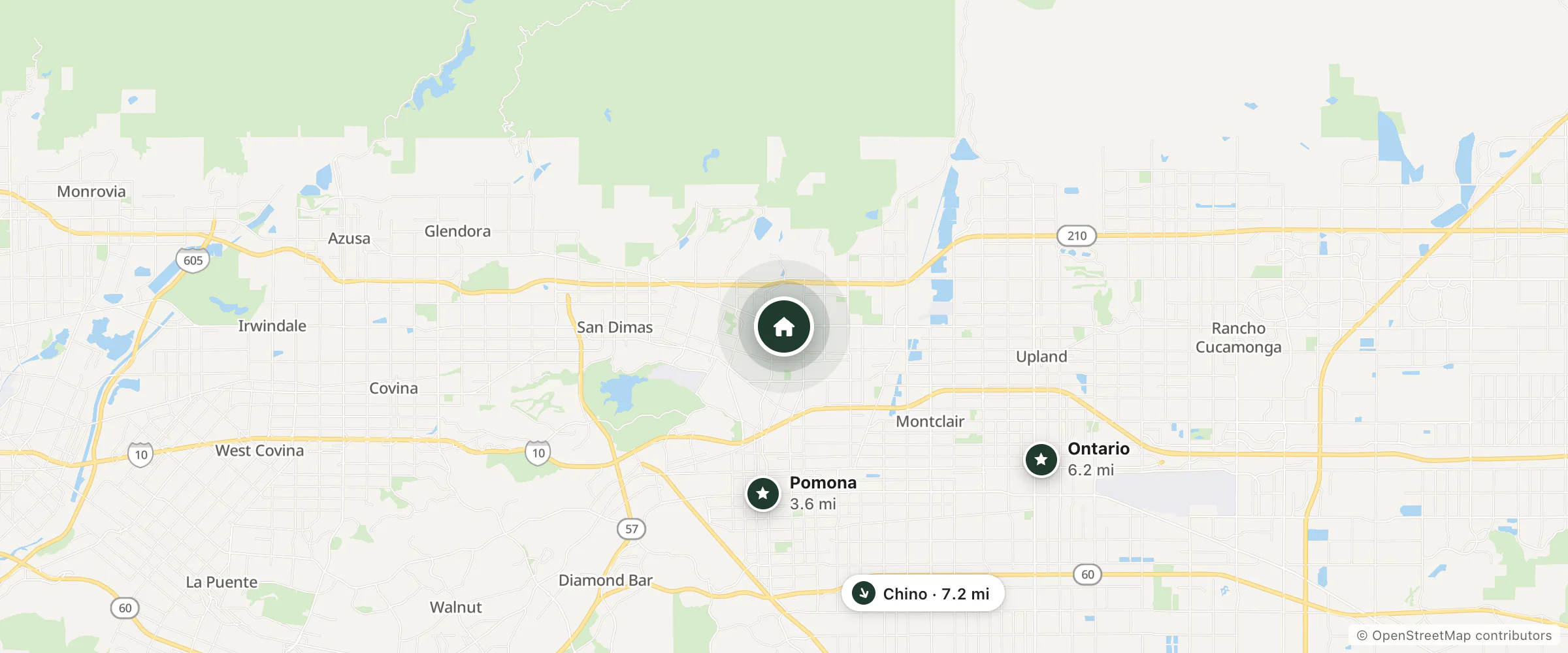 Map of American Inn and nearby Pomona, Ontario and Chino