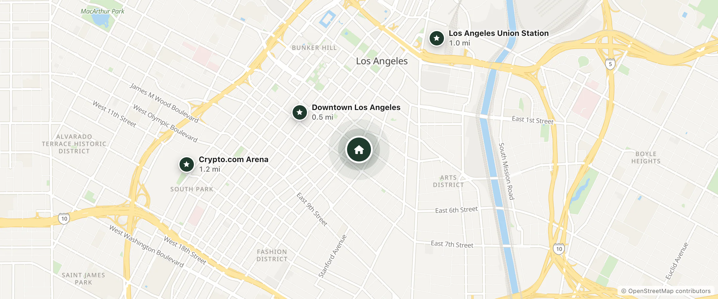 Map of Florence Hotel and nearby Downtown Los Angeles, Los Angeles Union Station and Crypto.com Arena