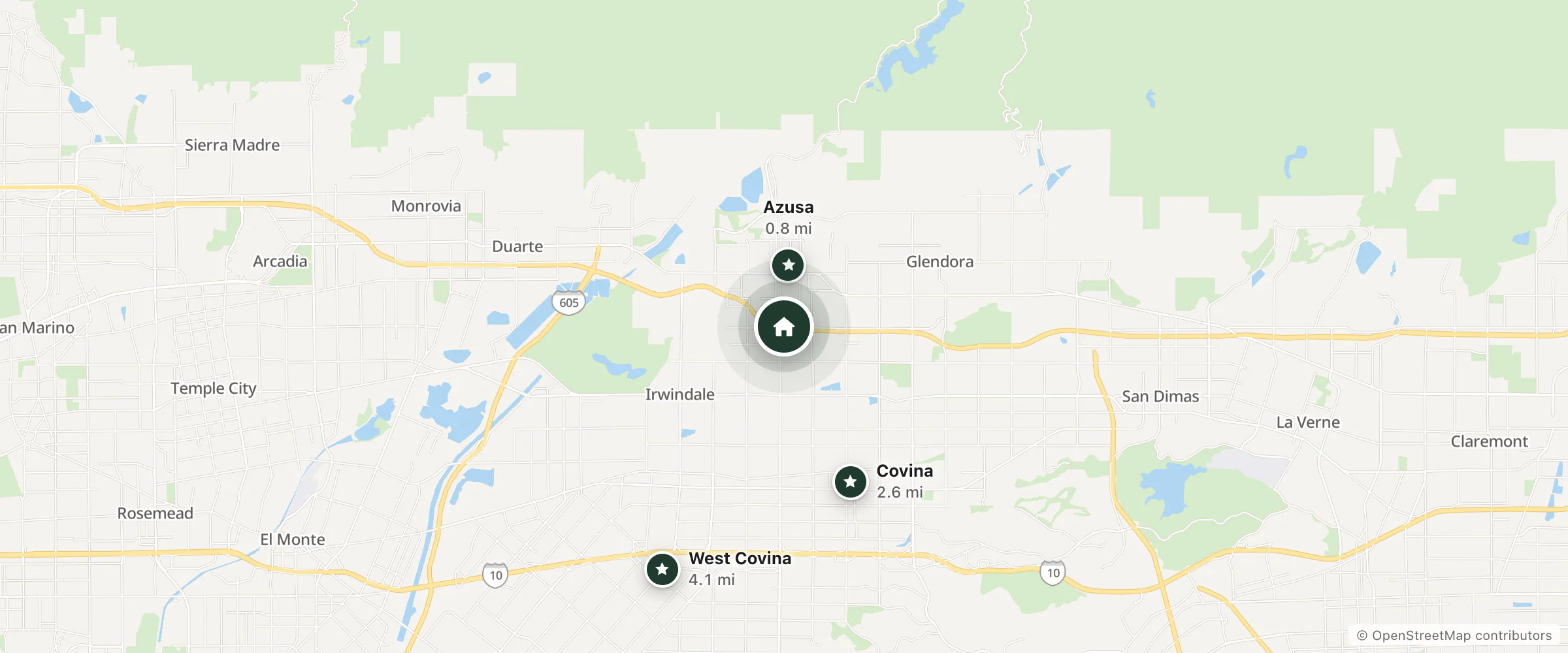 Map of Motel 6 and nearby Azusa, Covina and West Covina