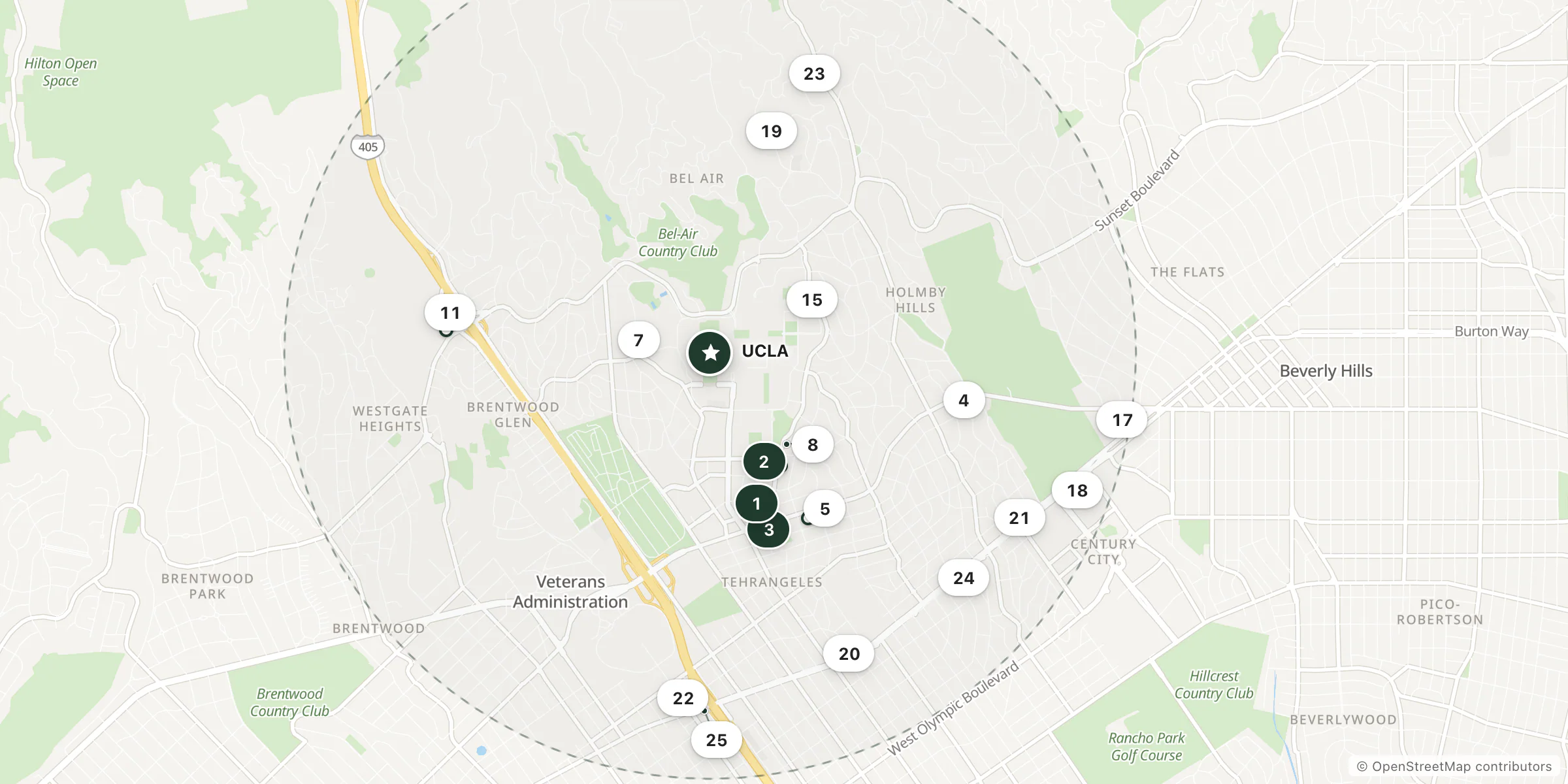 Map of hotels near UCLA