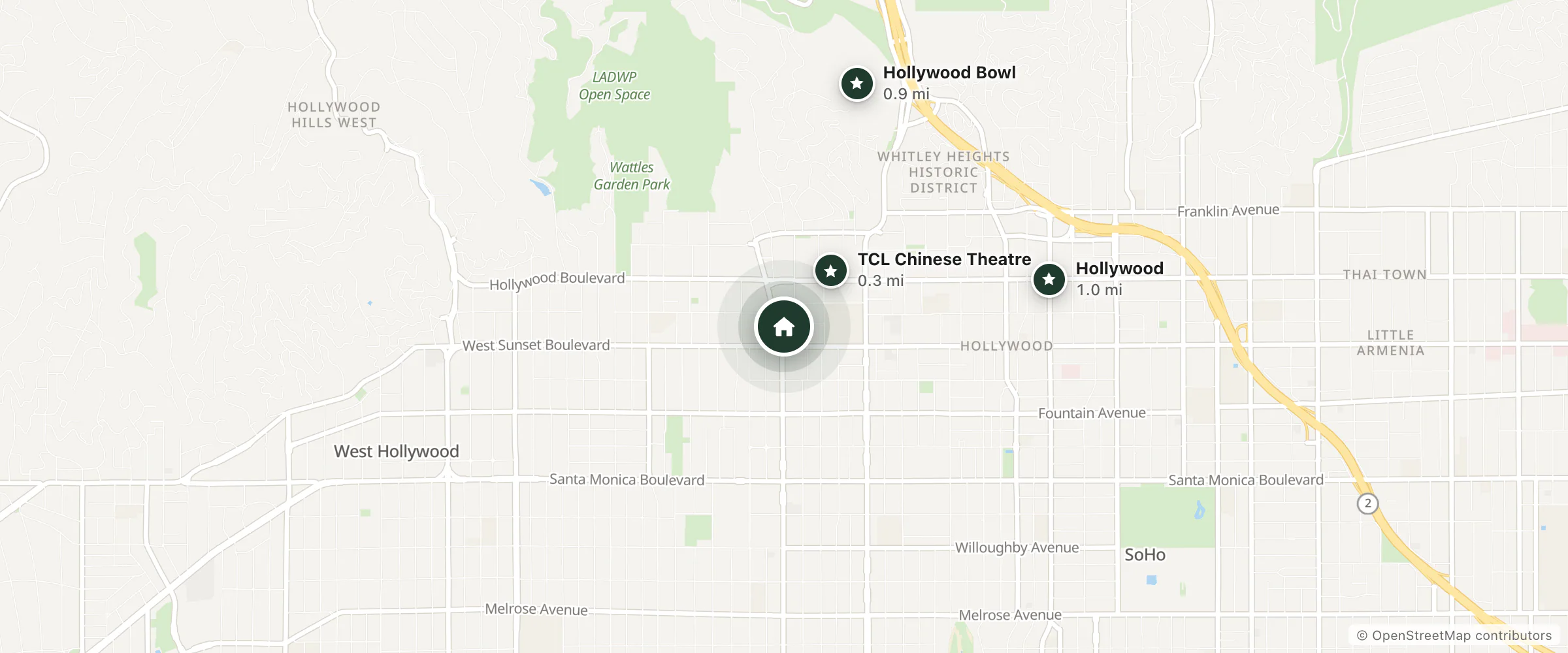 Map of Quality Inn Near Hollywood Walk of Fame and nearby TCL Chinese Theatre, Hollywood Bowl and Hollywood