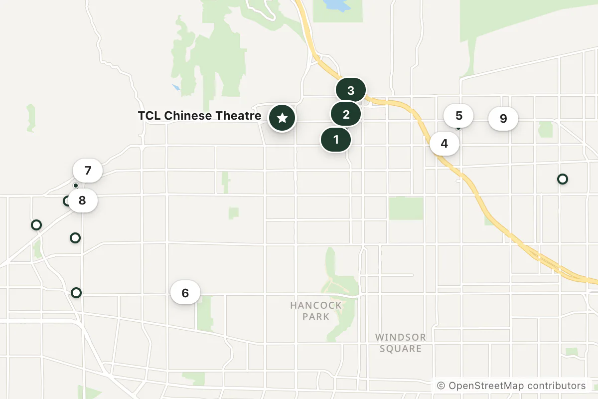 Map of the top 14 hotels for this question around TCL Chinese Theatre