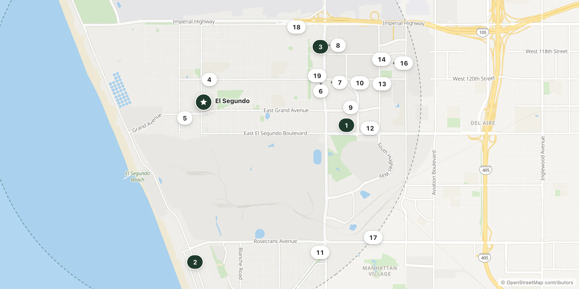 Map of hotels near El Segundo