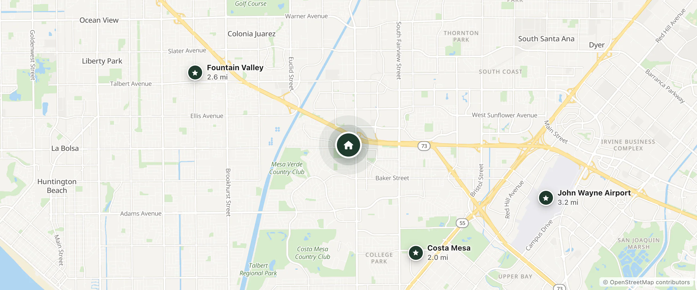 Map of Vagabond Inn Costa Mesa and nearby Costa Mesa, Fountain Valley and John Wayne Airport