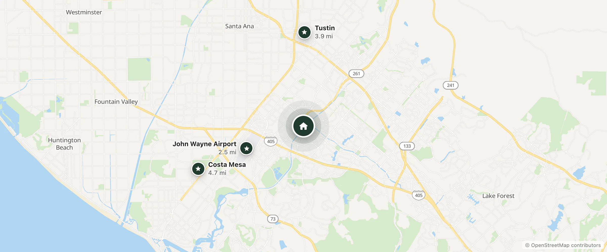 Map of Hampton Inn & Suites M and nearby John Wayne Airport, Tustin and Costa Mesa