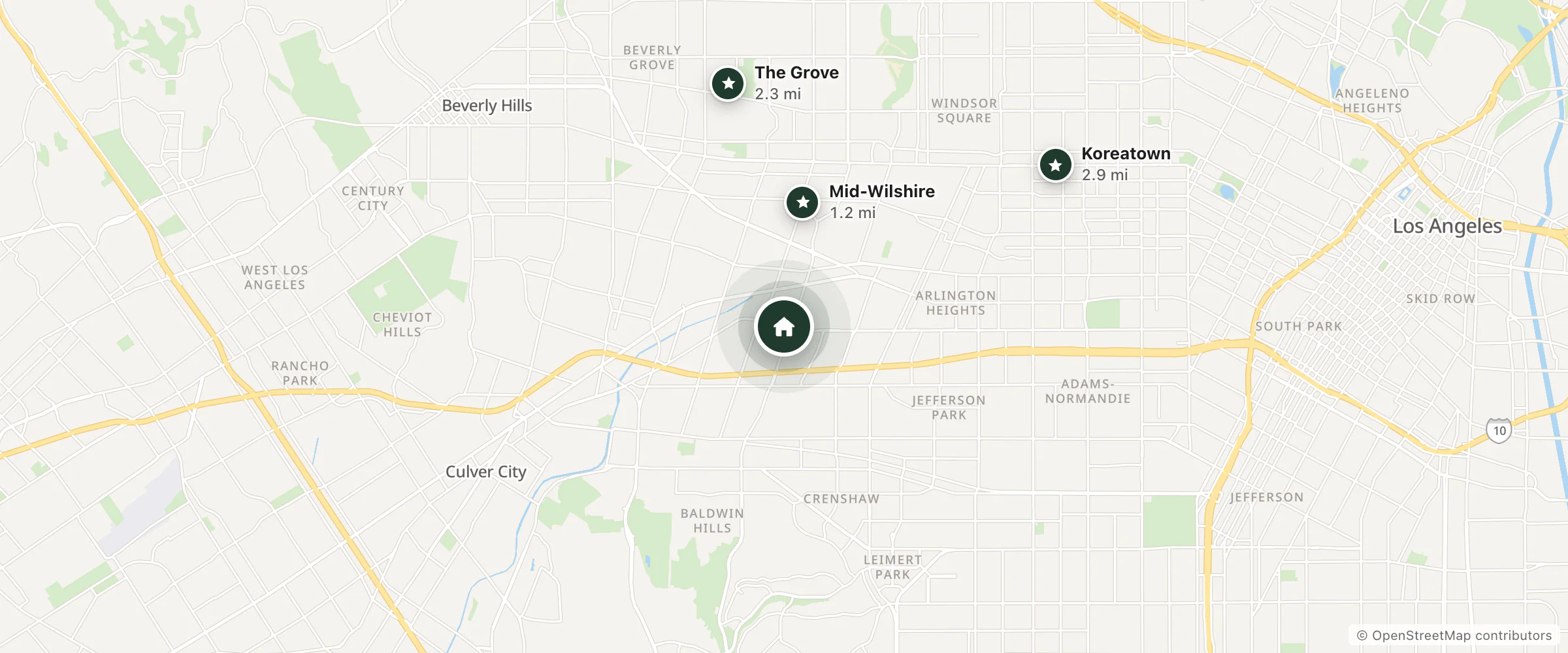 Map of Mid City Inn Motel and nearby Mid-Wilshire, The Grove and Koreatown