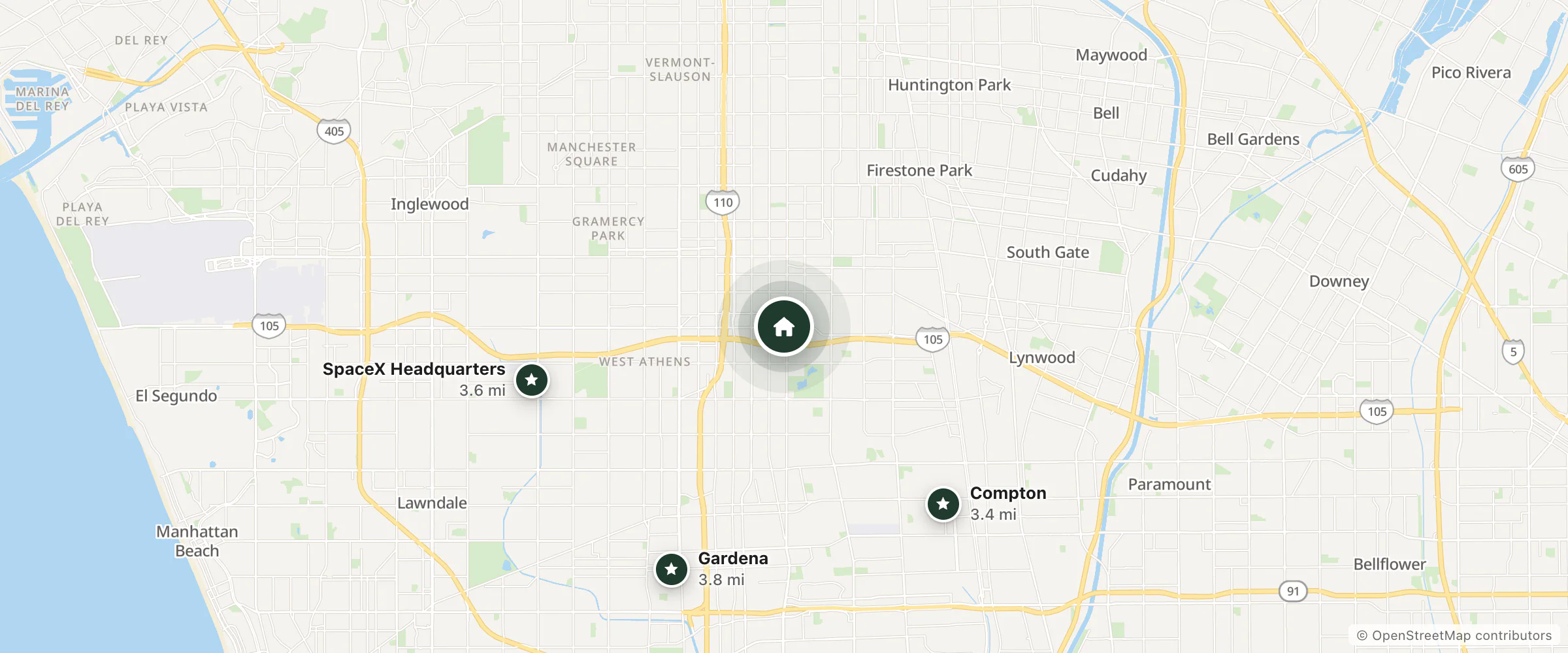 Map of Best Inn Motel and nearby Compton, SpaceX Headquarters and Gardena