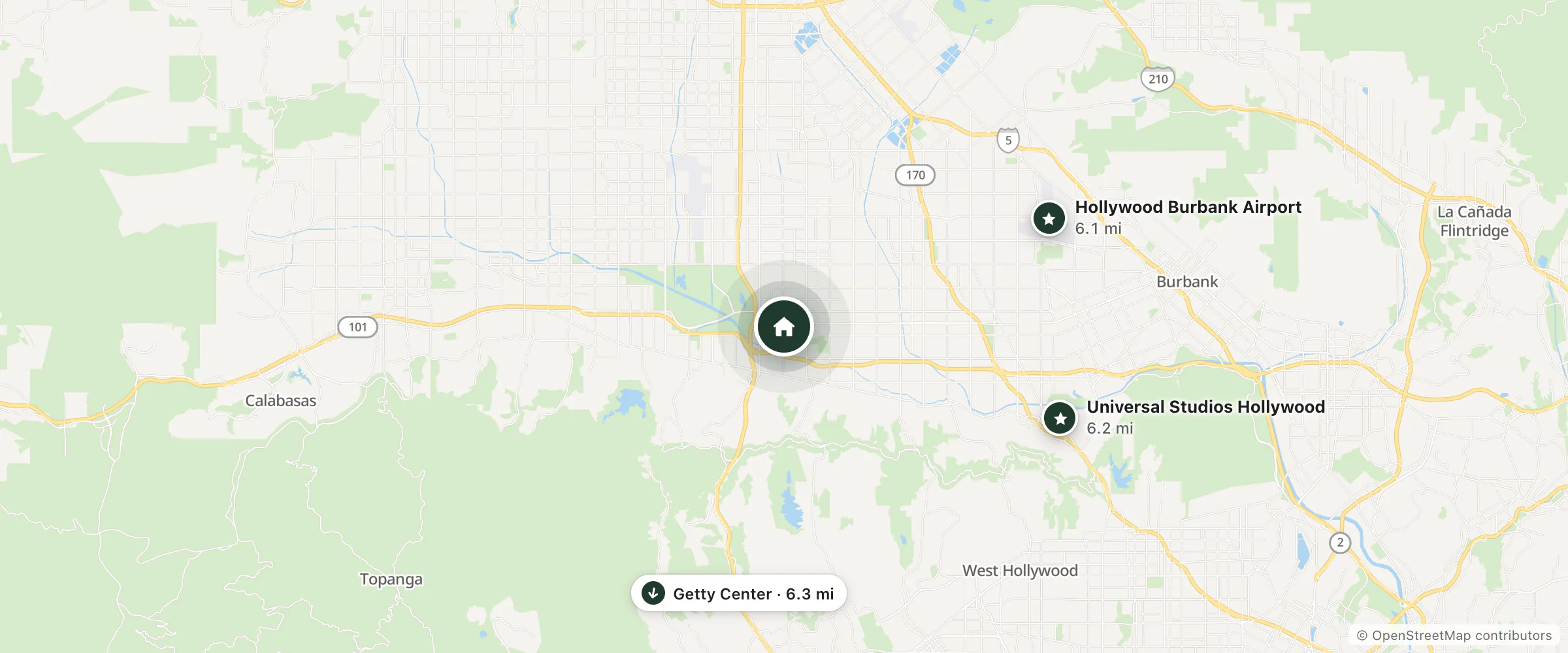 Map of Sava.net and nearby Hollywood Burbank Airport, Universal Studios Hollywood and Getty Center