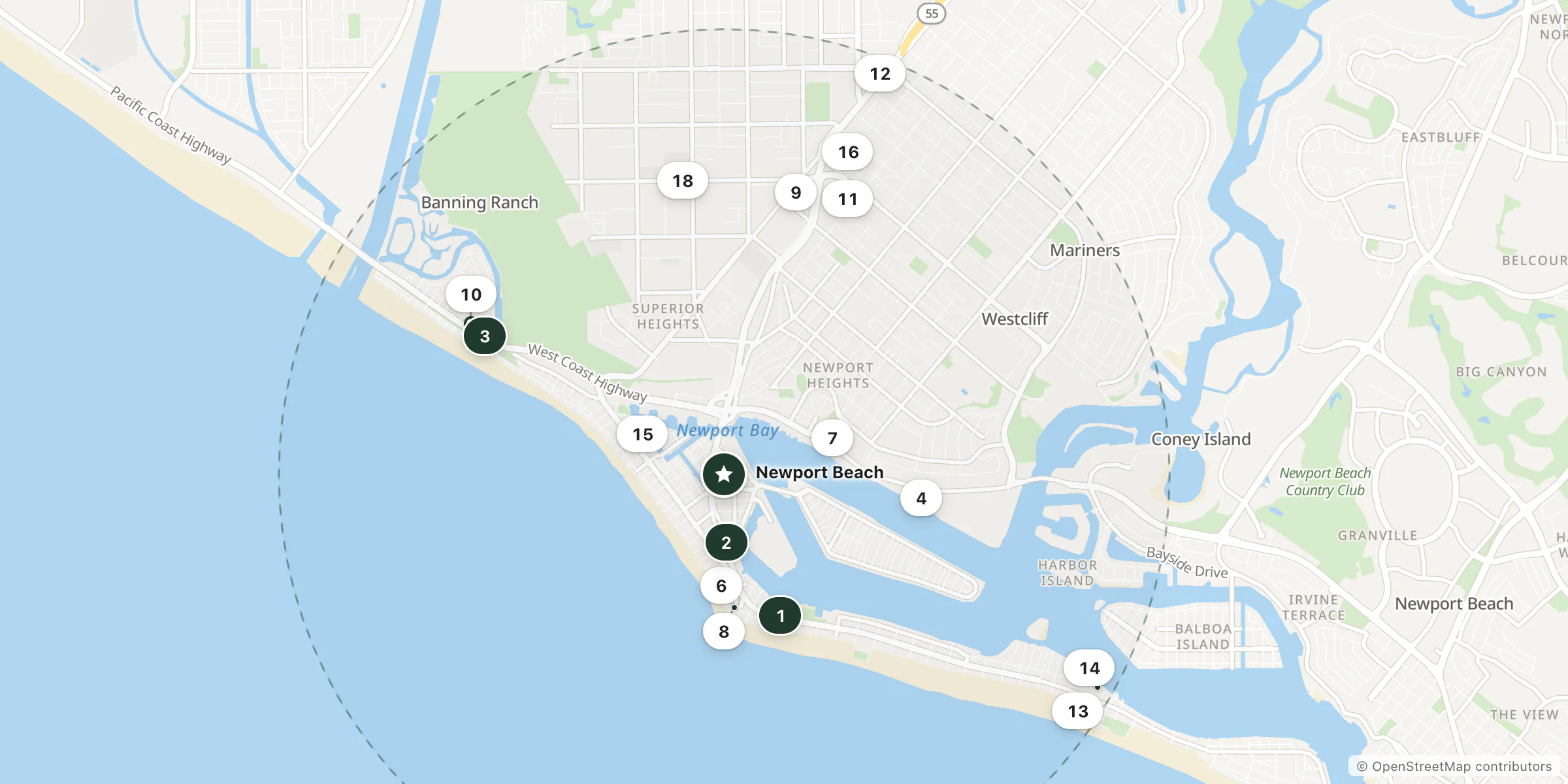 Map of hotels near Newport Beach