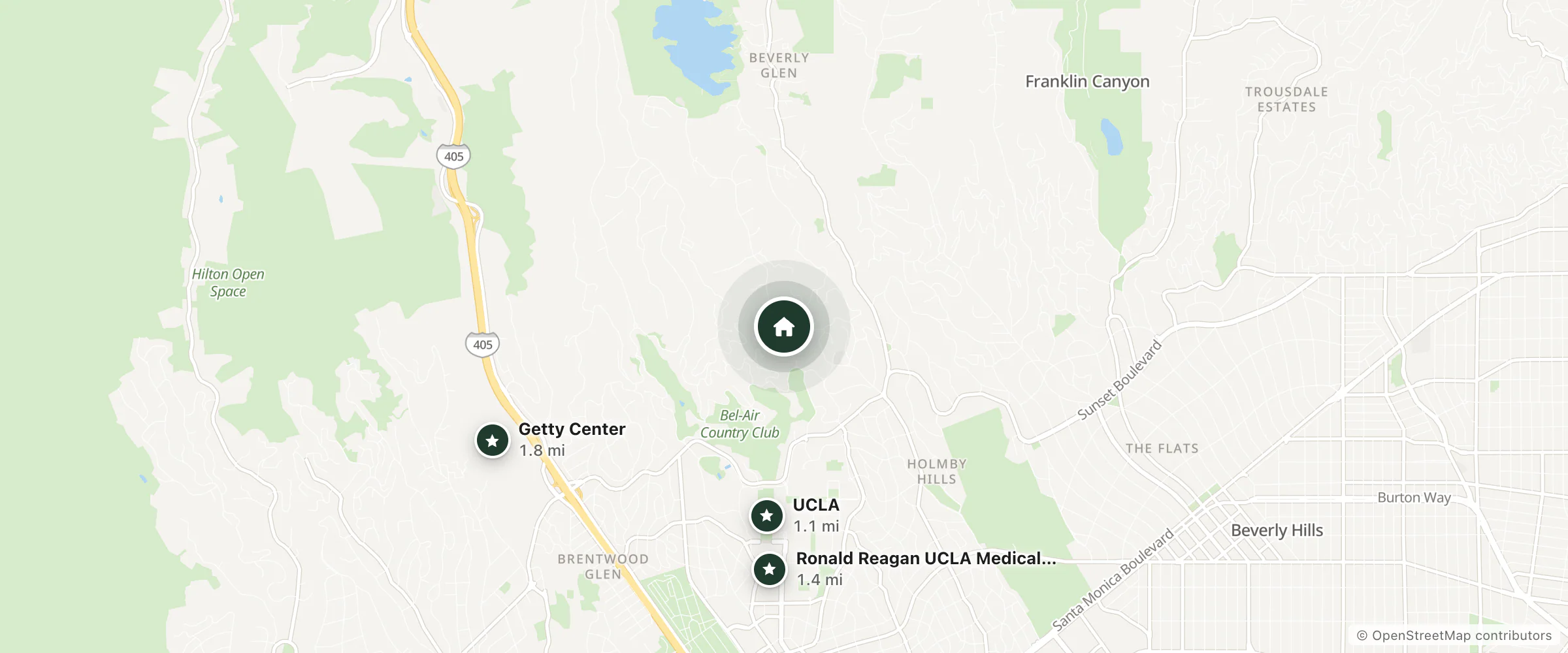 Map of Hbala and nearby UCLA, Ronald Reagan UCLA Medical Center and Getty Center
