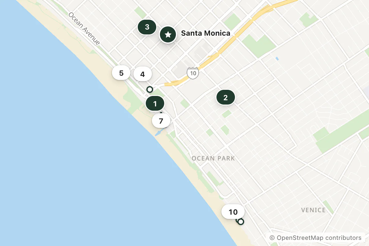 Map of the top 12 hotels for this question around Santa Monica