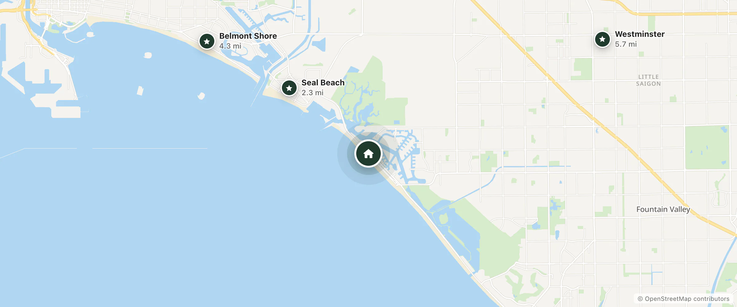 Map of Ocean Surf Inn & Suites and nearby Seal Beach, Belmont Shore and Westminster