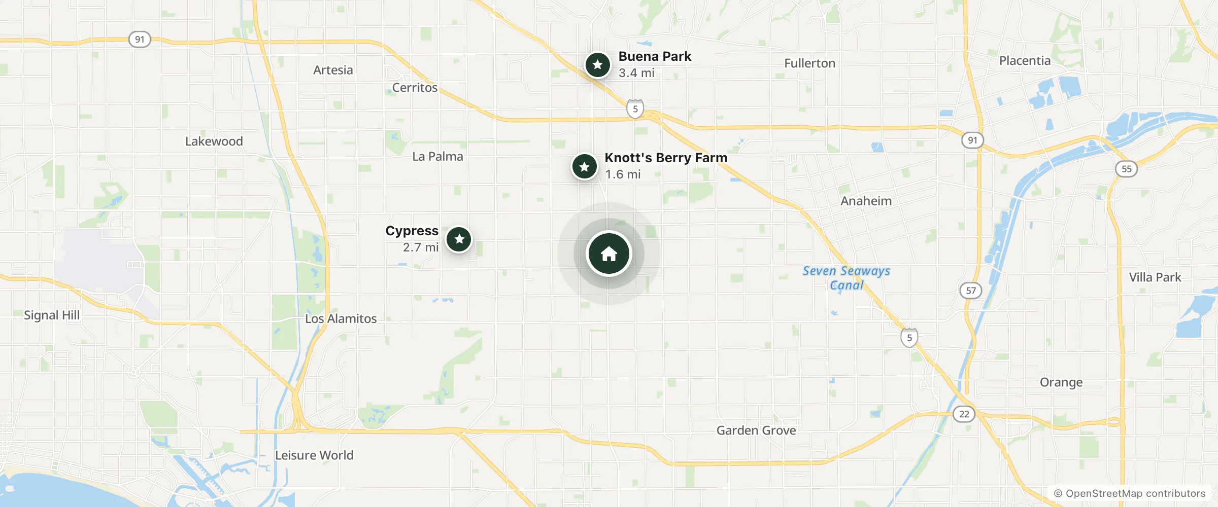 Map of Ramada Limited and nearby Knott's Berry Farm, Cypress and Buena Park