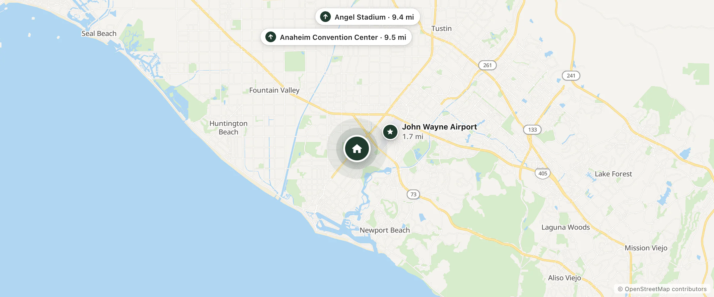 Map of Star Inn and nearby John Wayne Airport, Angel Stadium and Anaheim Convention Center