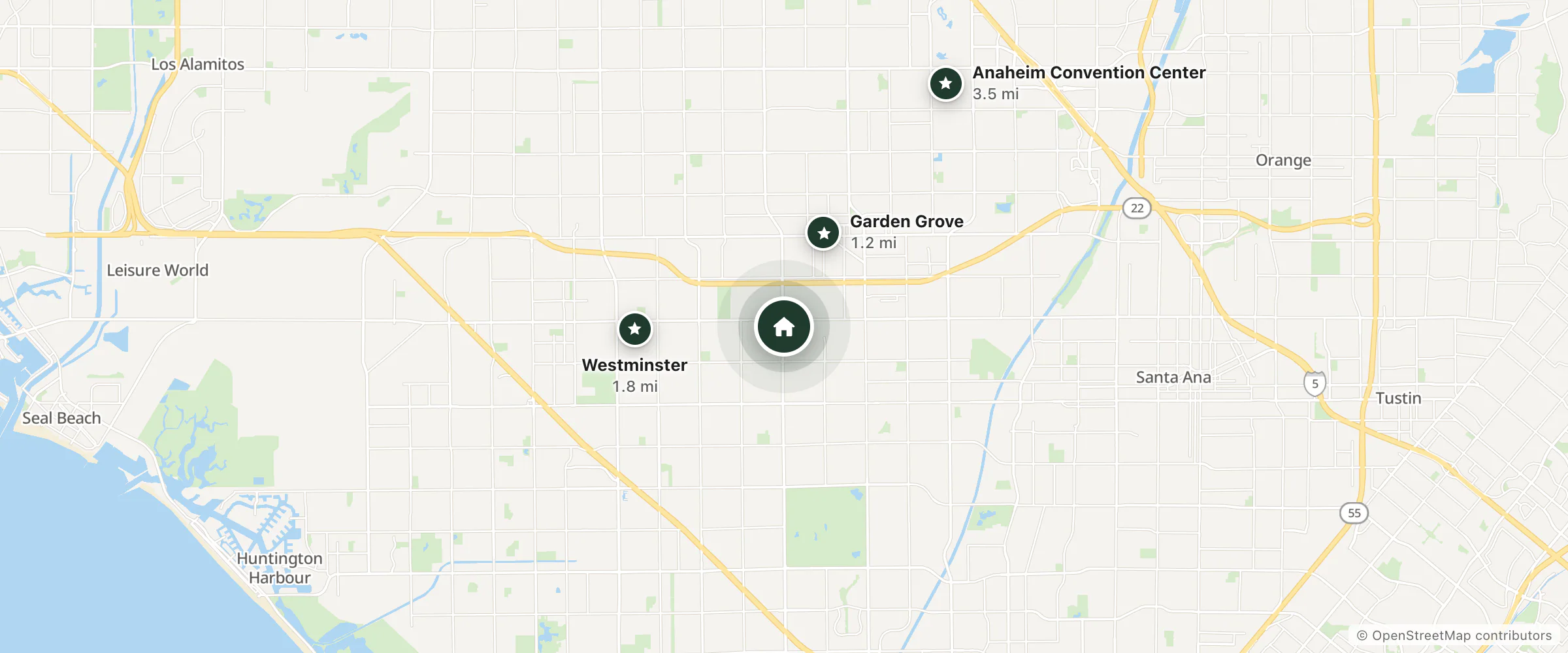 Map of Little Saigon Inn and nearby Garden Grove, Westminster and Anaheim Convention Center