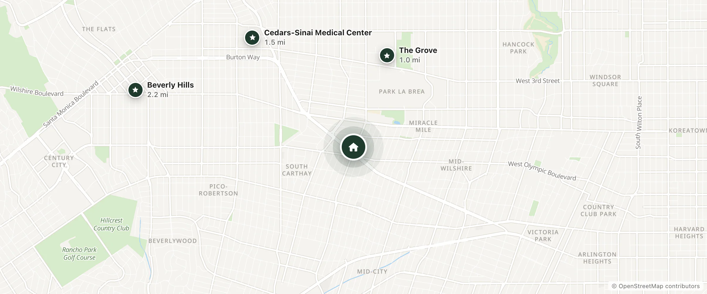 Map of Cinema Suites Bed and Breakfast and nearby The Grove, Cedars-Sinai Medical Center and Beverly Hills