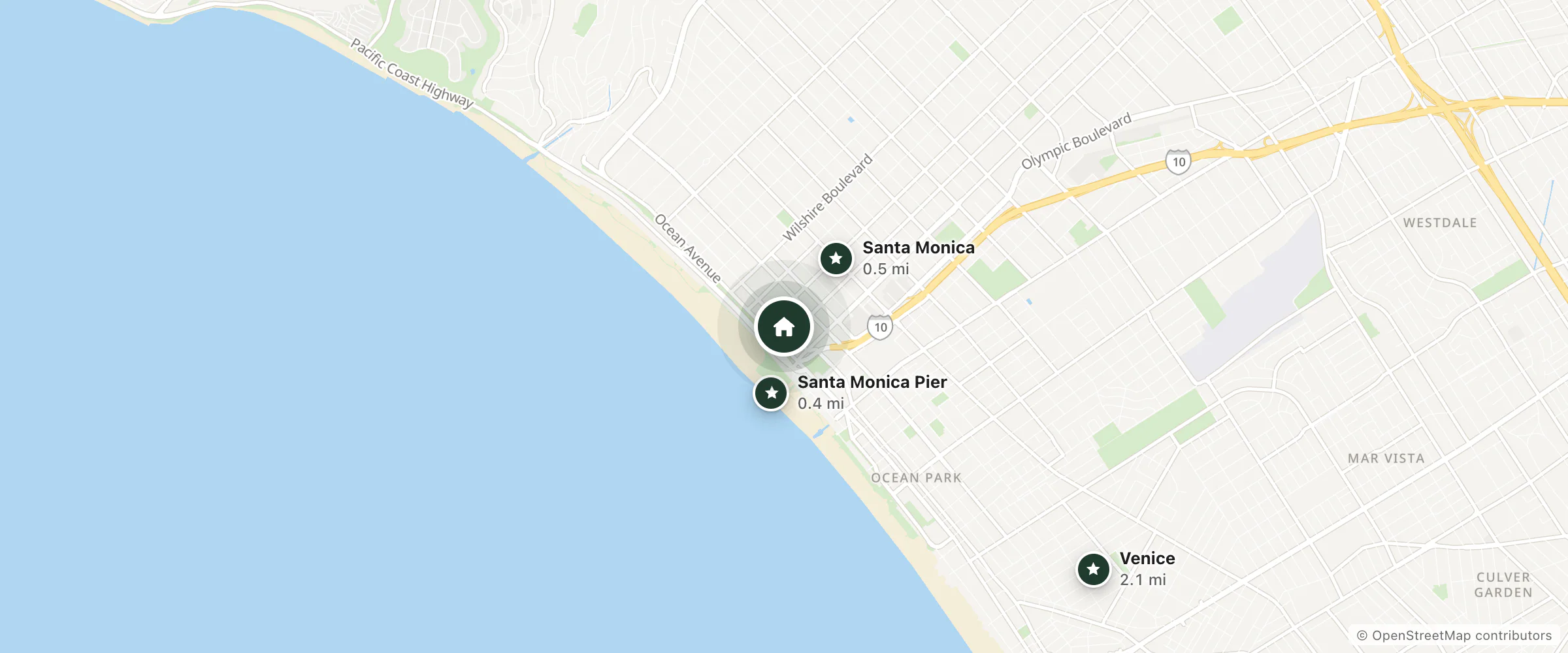 Map of Hostelling International and nearby Santa Monica Pier, Santa Monica and Venice