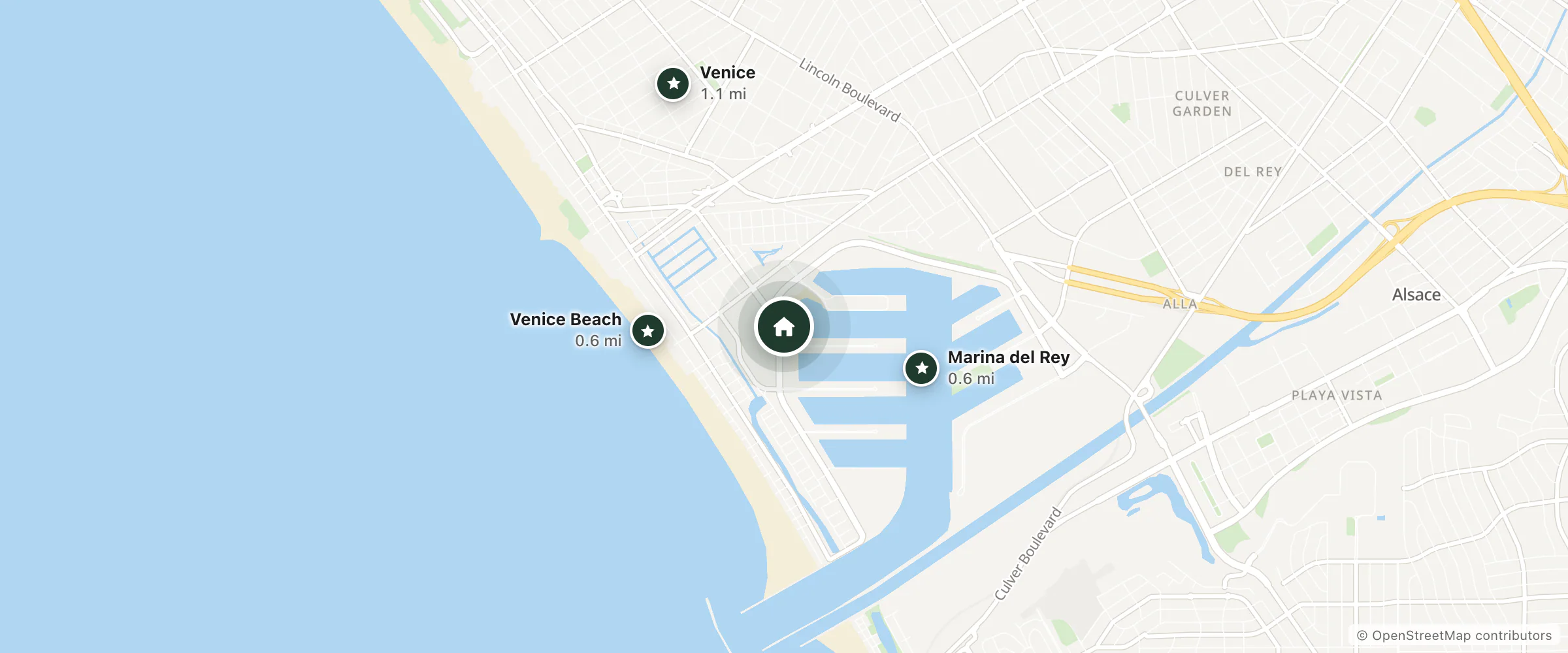 Map of Foghorn Harbor Inn and nearby Venice Beach, Marina del Rey and Venice