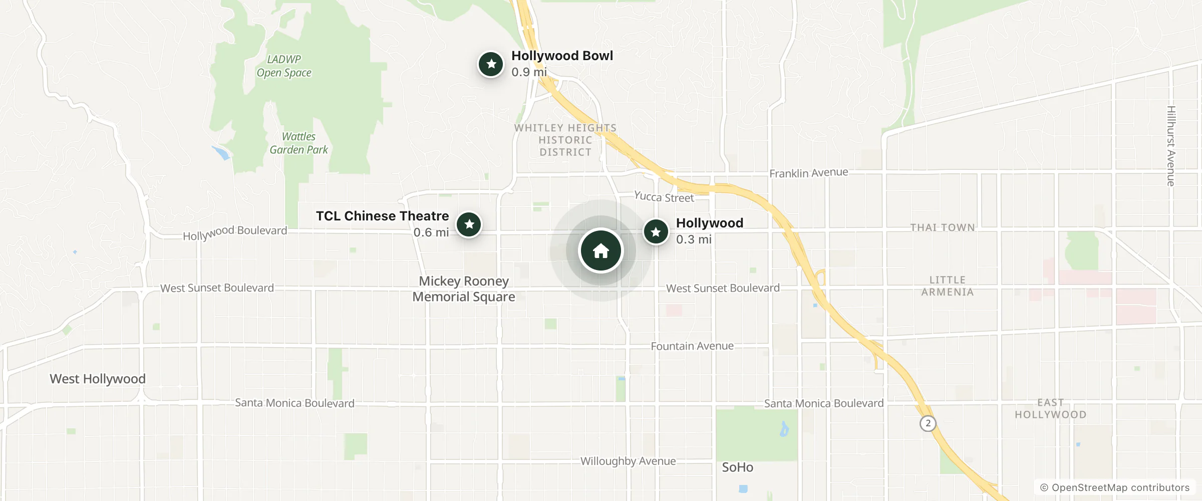 Map of Mark Twain Hotel and nearby Hollywood, TCL Chinese Theatre and Hollywood Bowl