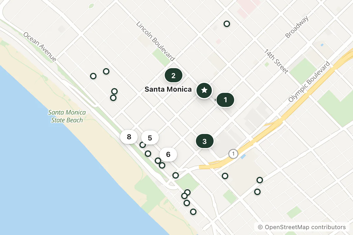 Map of the top 25 hotels for this question around Santa Monica