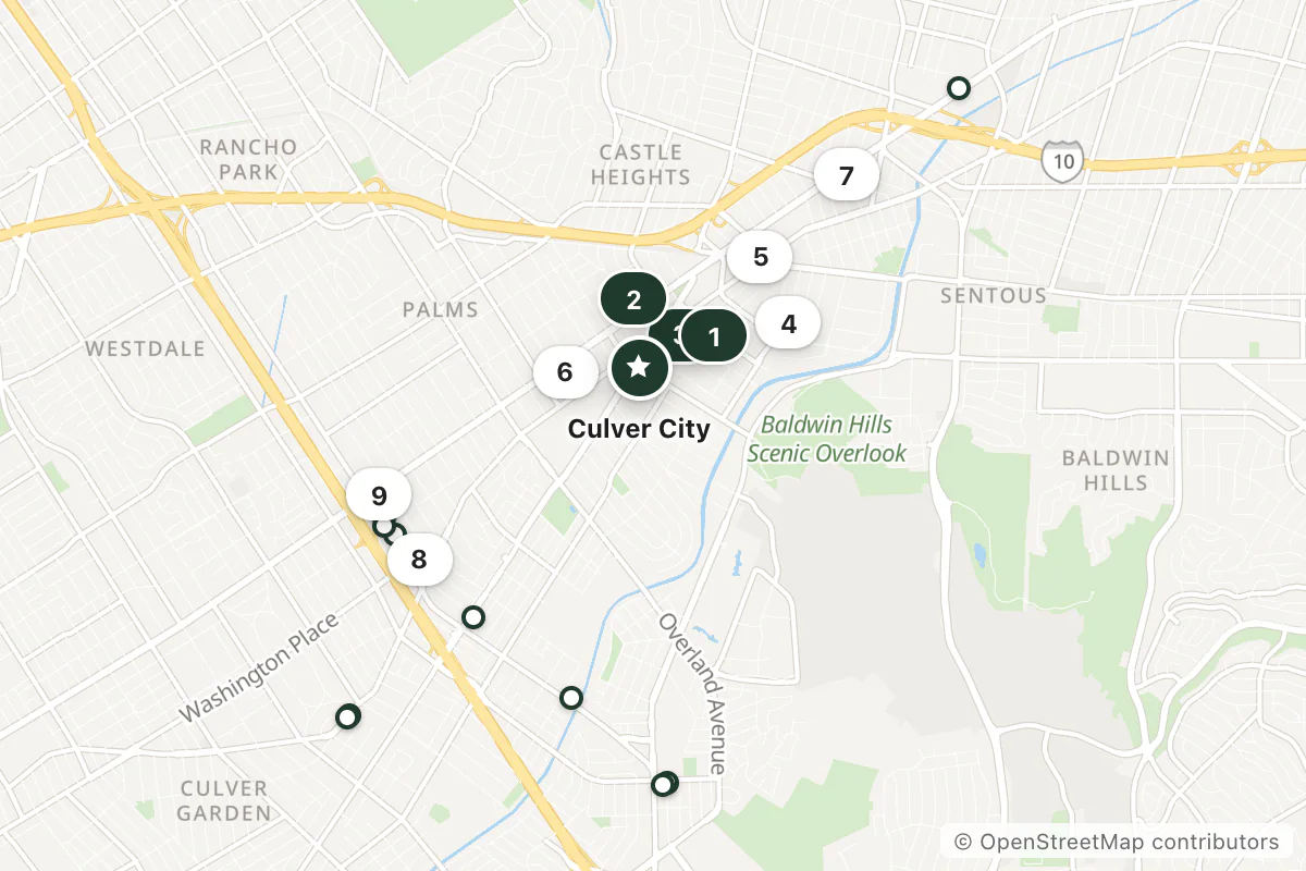 Map of the top 20 hotels for this question around Culver City