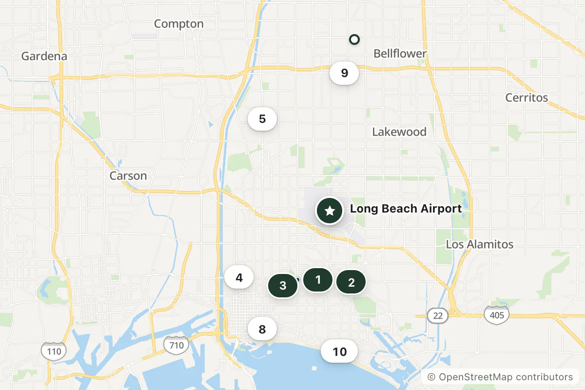Map of the top 11 hotels for this question around Long Beach Airport
