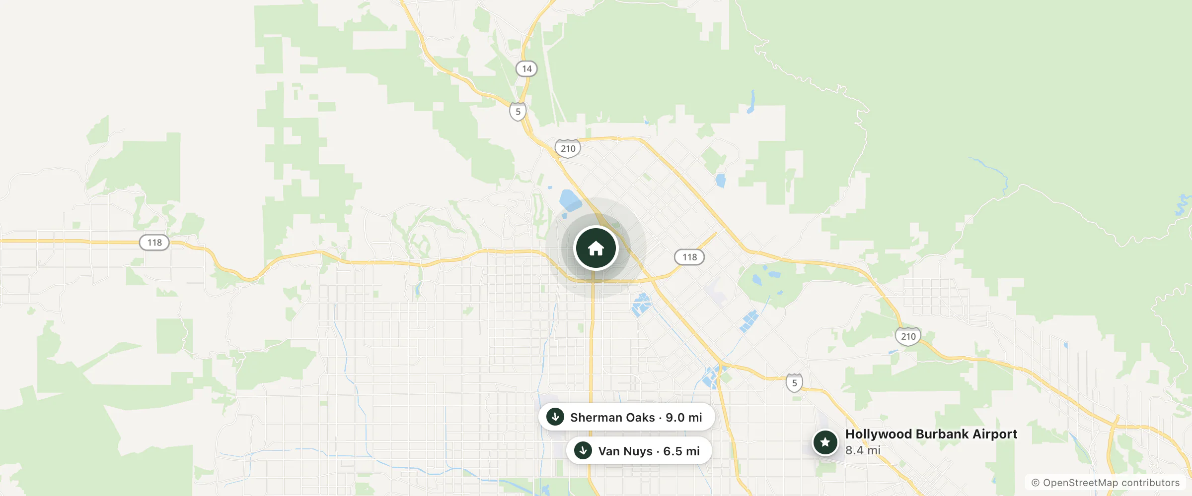 Map of Granada Inn and nearby Van Nuys, Hollywood Burbank Airport and Sherman Oaks