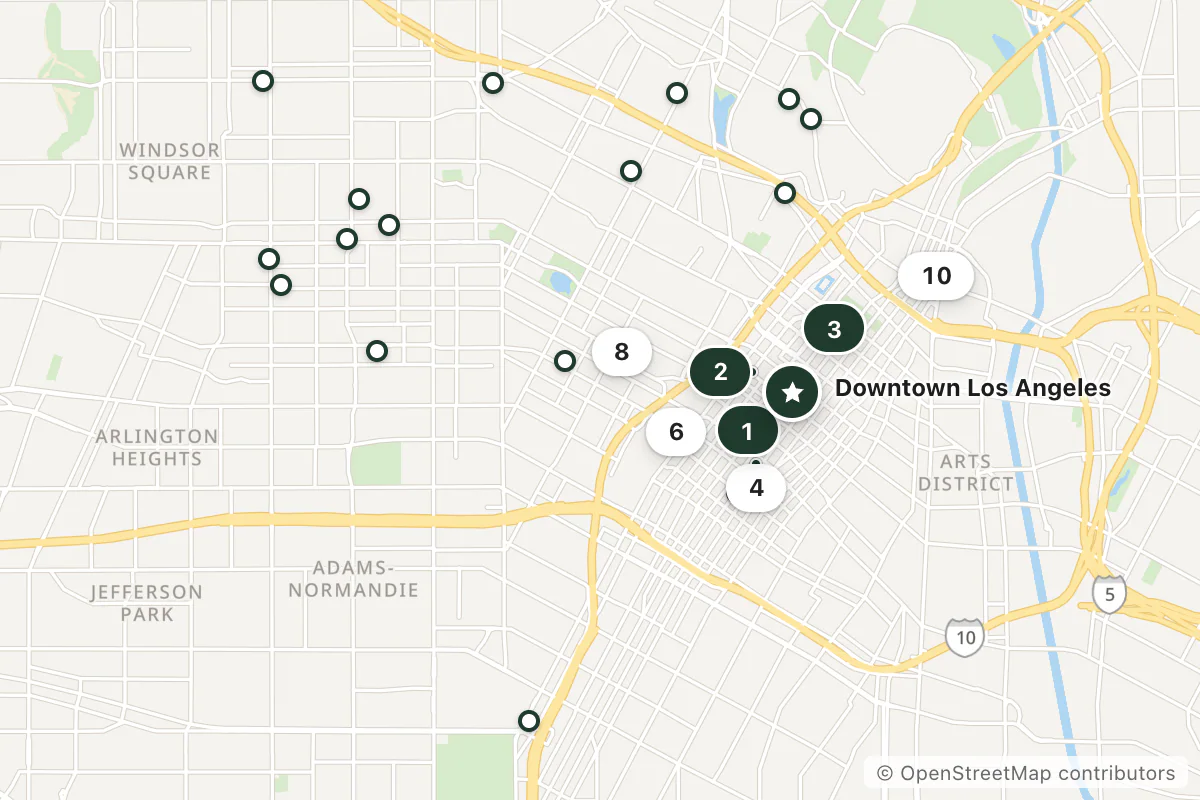 Map of the top 25 hotels for this question around Downtown Los Angeles