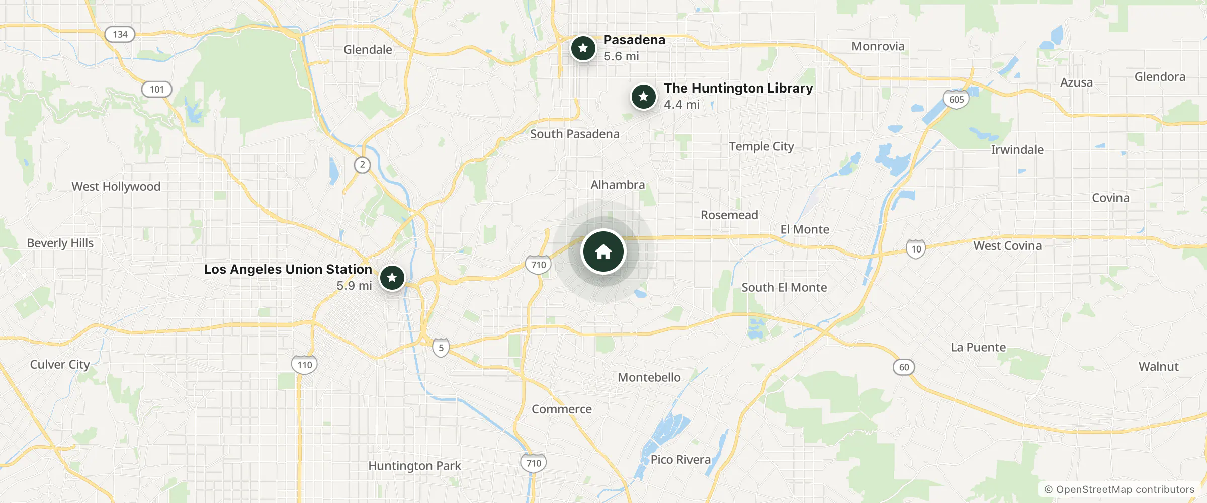 Map of Holiday Inn & Suites Monterey Park - Los Angeles and nearby The Huntington Library, Pasadena and Los Angeles Union Station