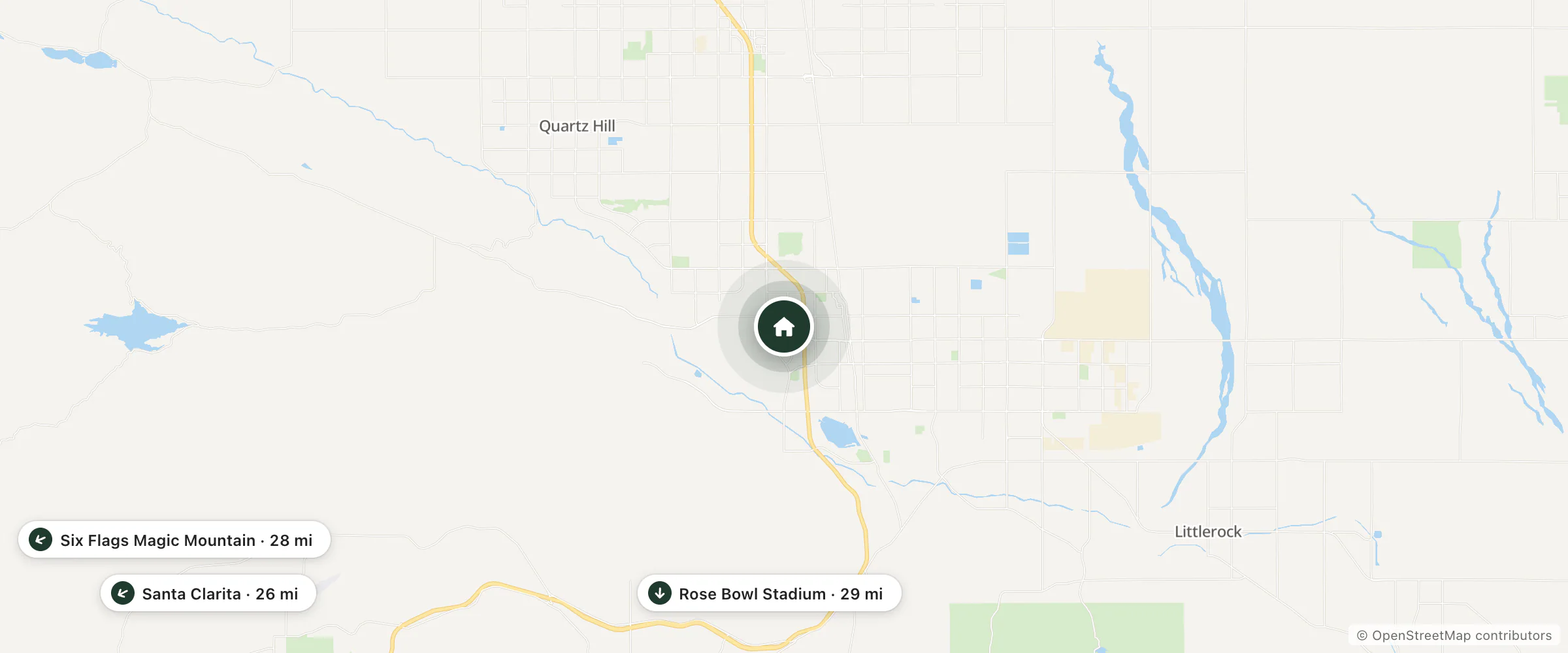Map of Best Western Plus John Jay Inn & Suites and nearby Santa Clarita, Six Flags Magic Mountain and Rose Bowl Stadium