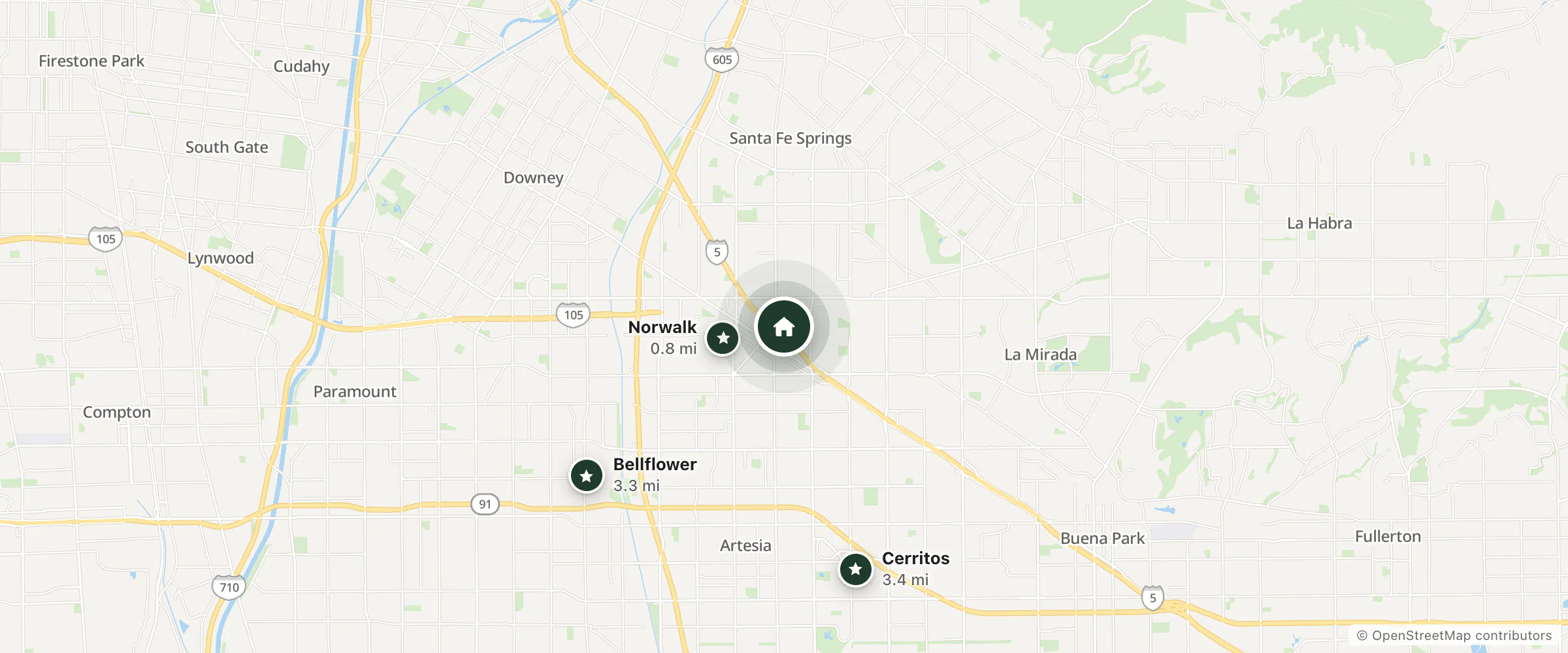 Map of DoubleTree by Hilton Hotel Los Angeles - Norwalk and nearby Norwalk, Bellflower and Cerritos