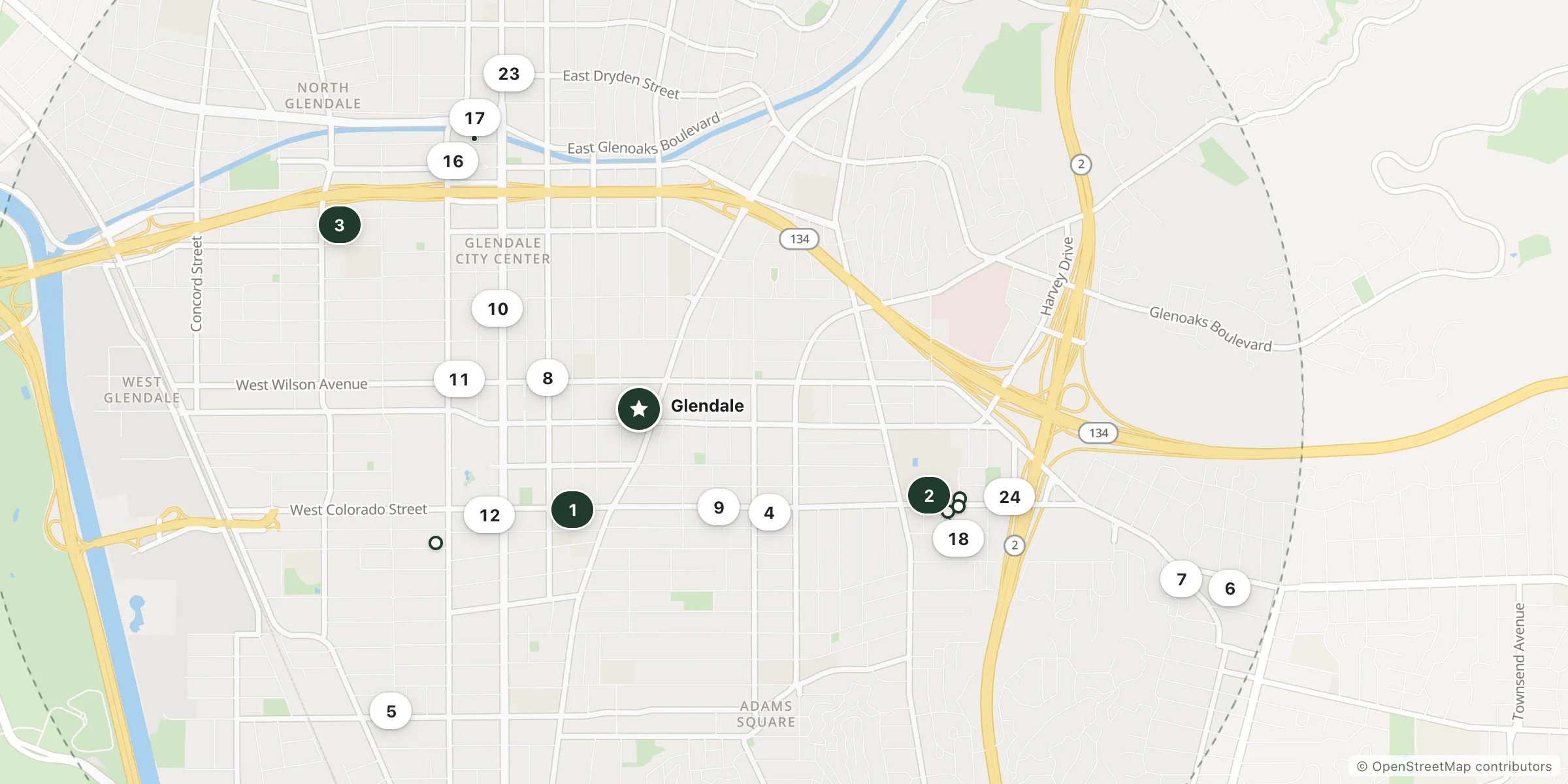 Map of hotels near Glendale