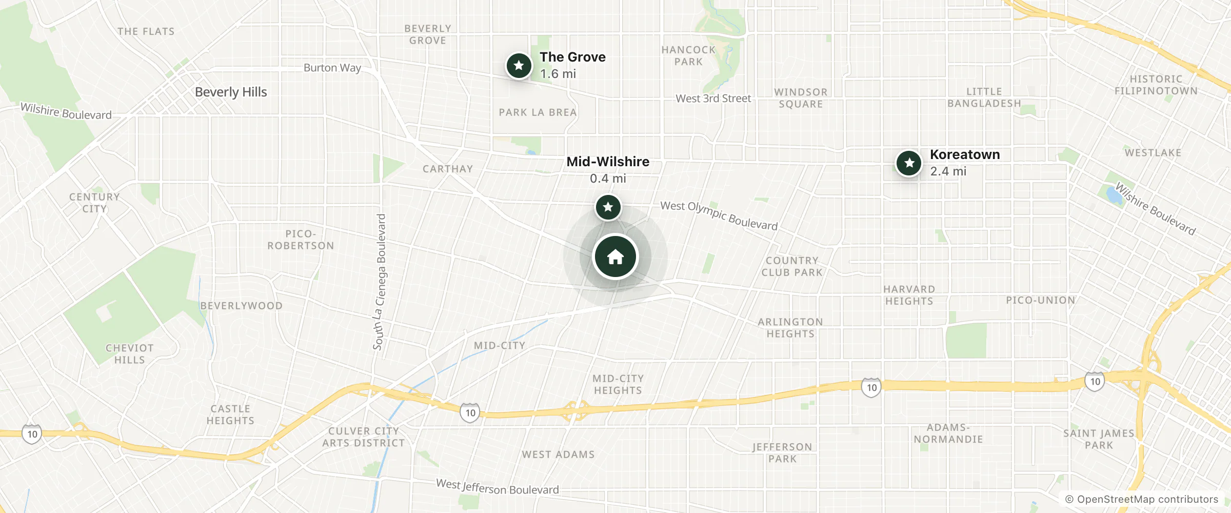 Map of Relax Inn Motel and nearby Mid-Wilshire, The Grove and Koreatown