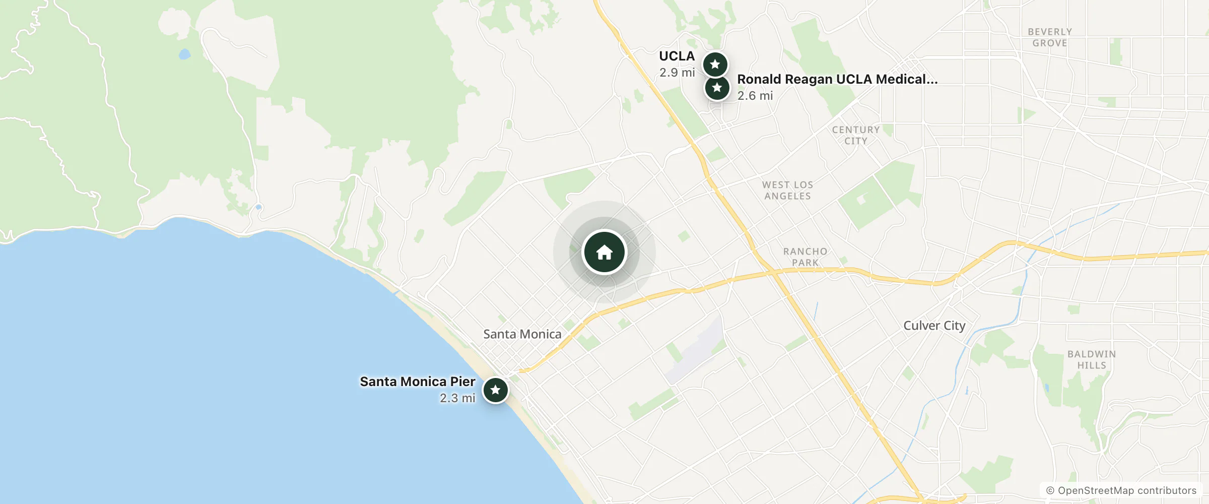 Map of Dawn Dee Motel And Apartments and nearby Santa Monica Pier, Ronald Reagan UCLA Medical Center and UCLA