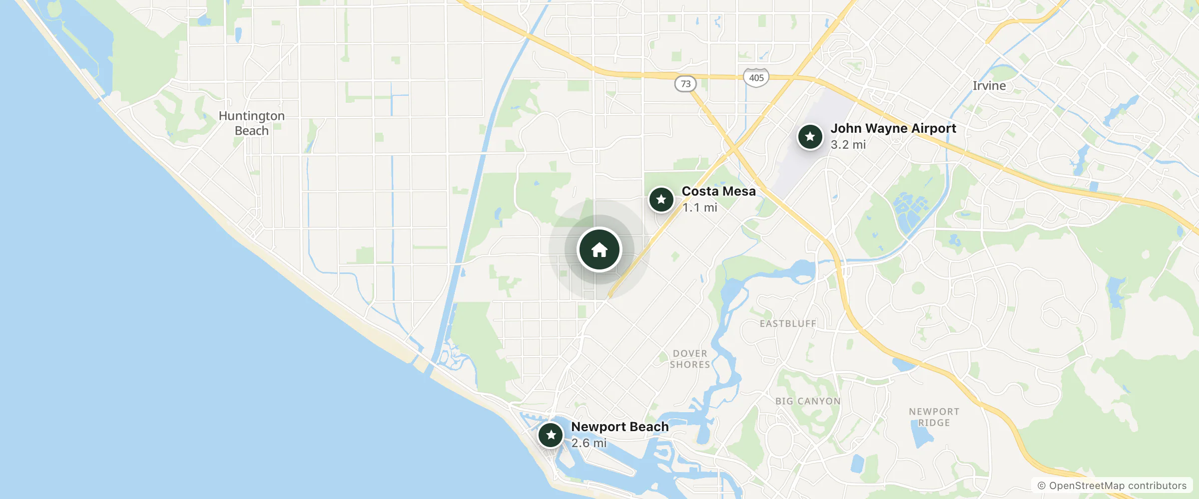 Map of Tahiti Inn and nearby Costa Mesa, Newport Beach and John Wayne Airport