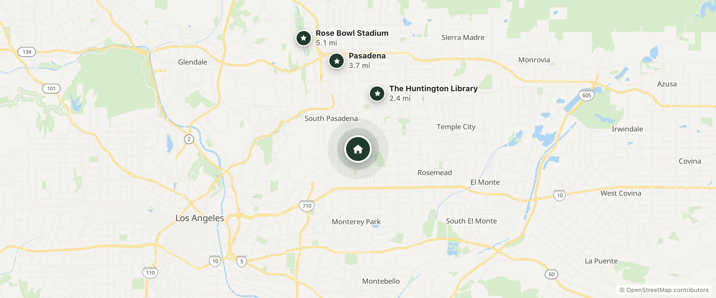 Map of Days Inn and nearby The Huntington Library, Pasadena and Rose Bowl Stadium