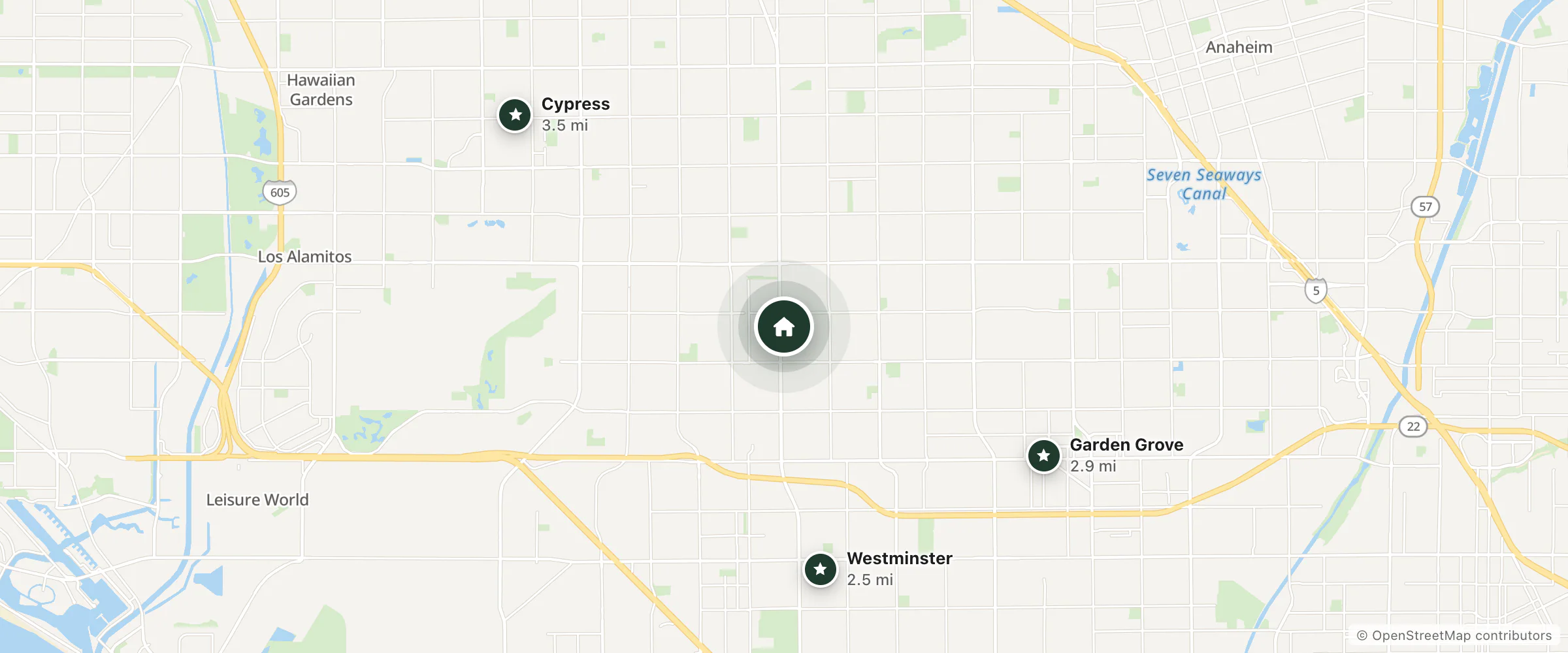Map of Knights Inn Stanton Anaheim Area and nearby Westminster, Garden Grove and Cypress