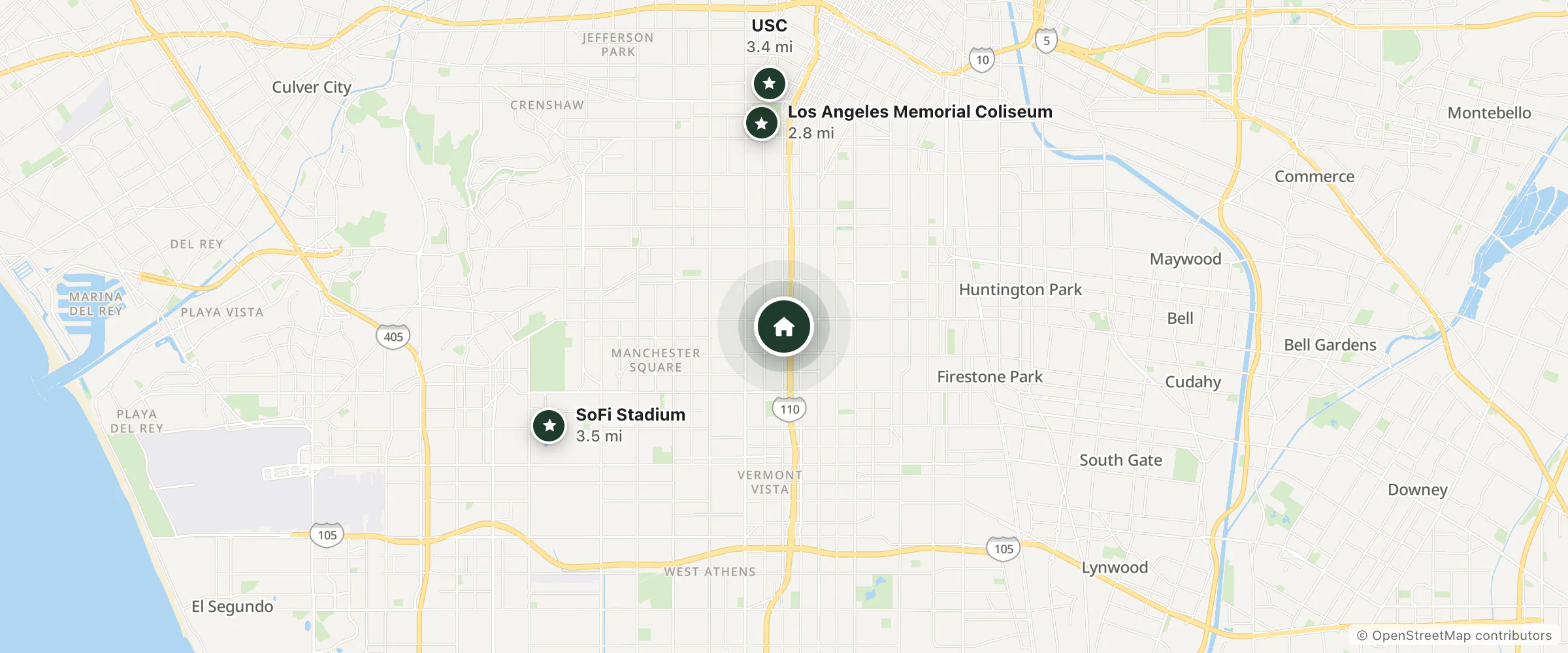 Map of Le Parlour Motel and nearby Los Angeles Memorial Coliseum, USC and SoFi Stadium