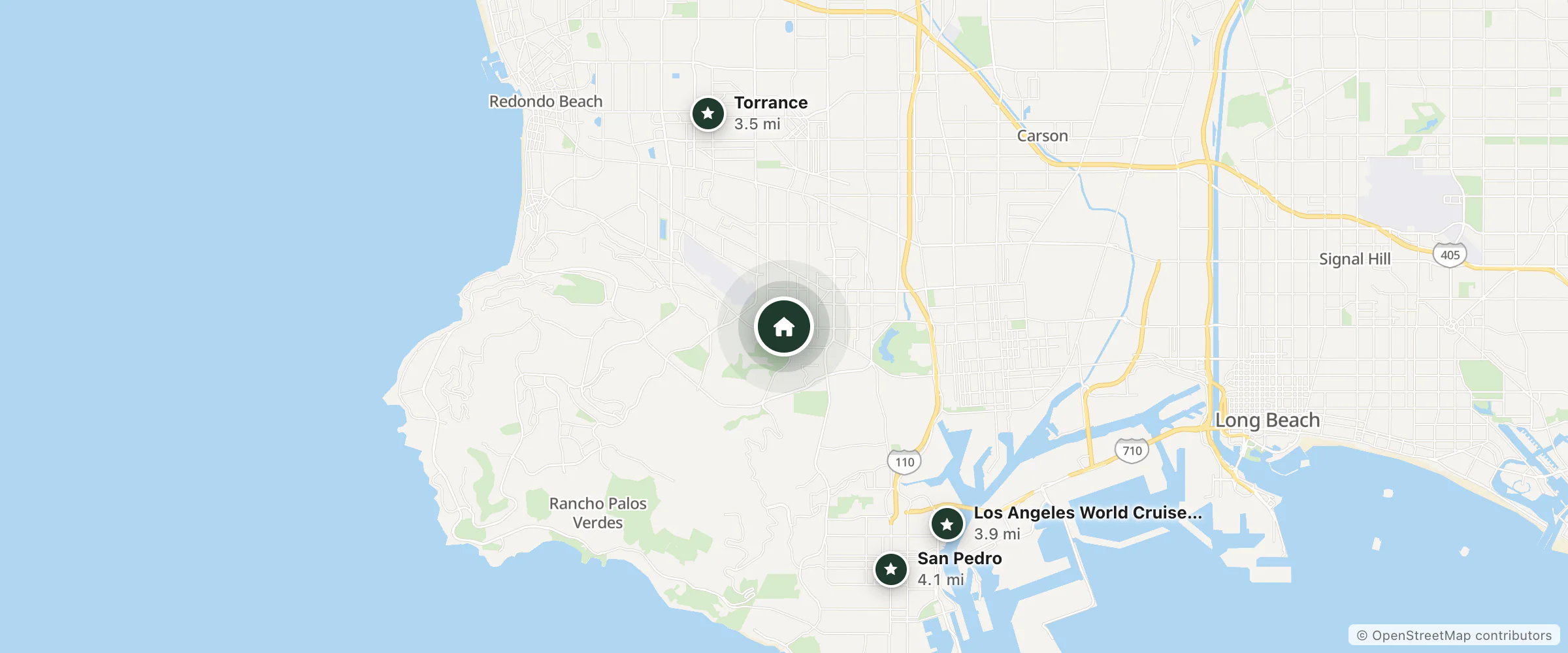 Map of Motel 6 Lomita, Ca and nearby Torrance, Los Angeles World Cruise Center and San Pedro