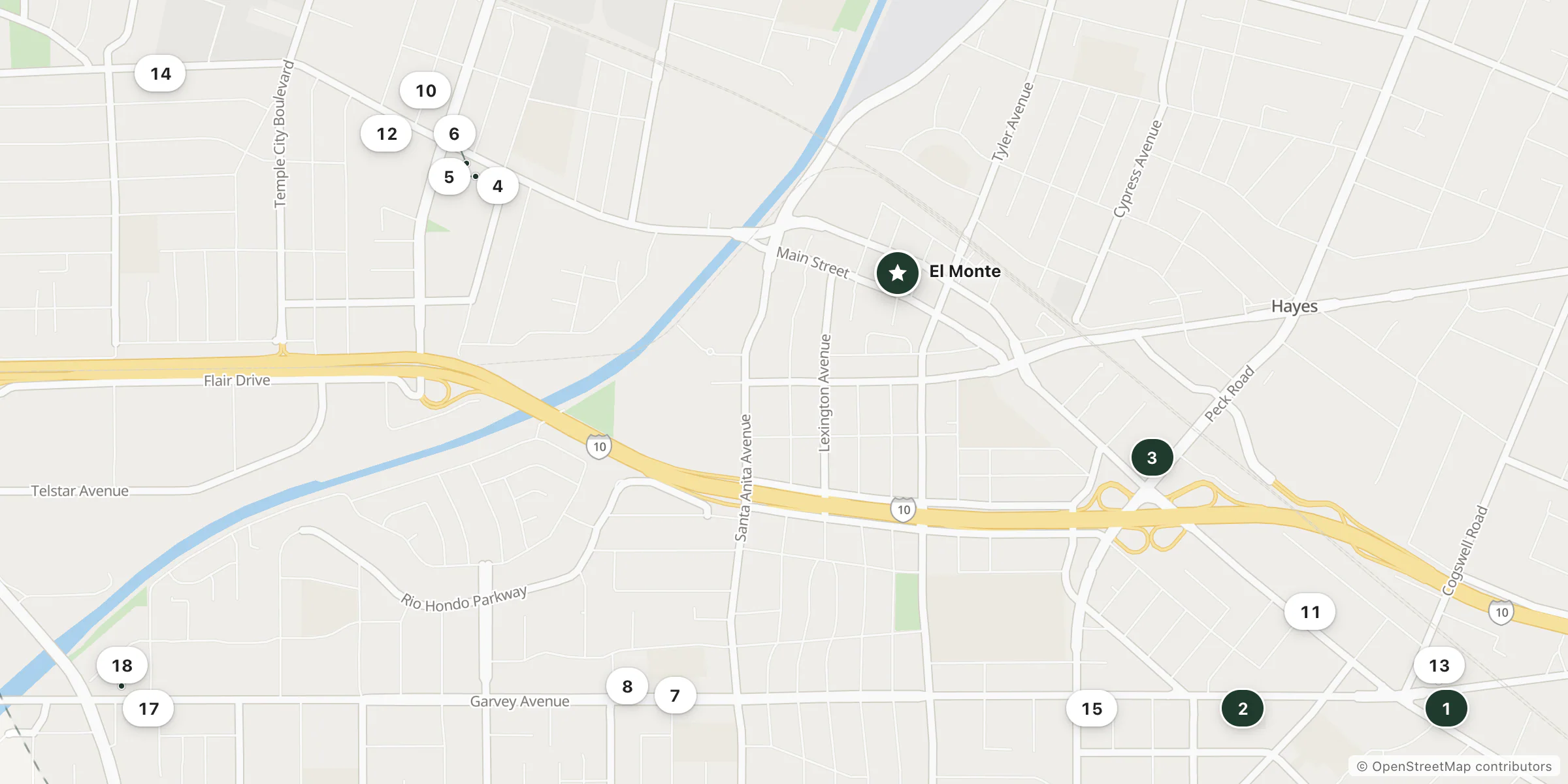 Map of hotels near El Monte