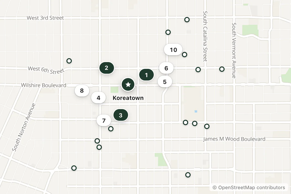 Map of the top 25 hotels for this question around Koreatown