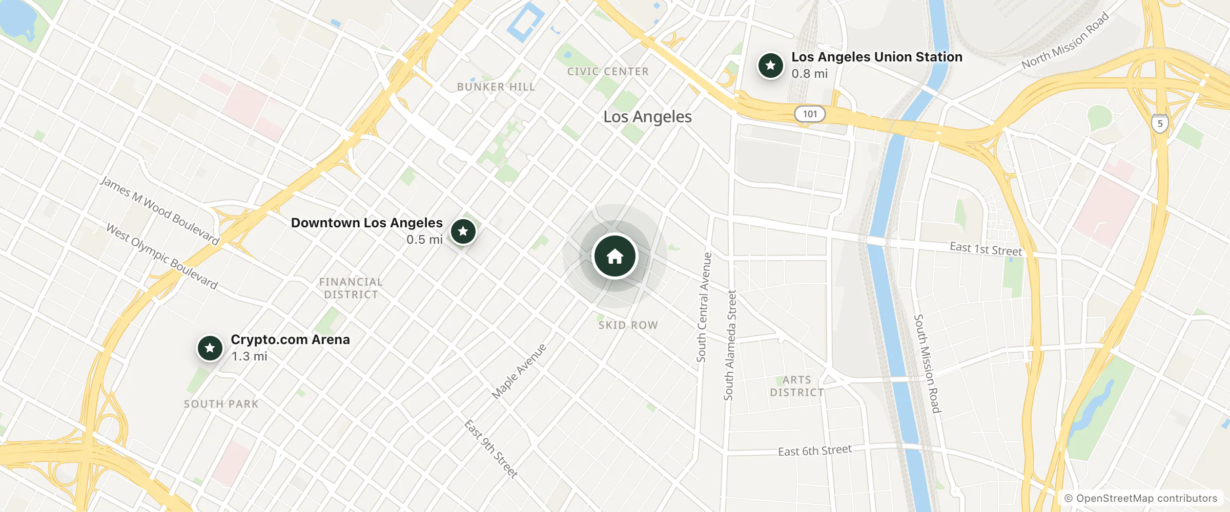 Map of Boyd Hotel and nearby Downtown Los Angeles, Los Angeles Union Station and Crypto.com Arena