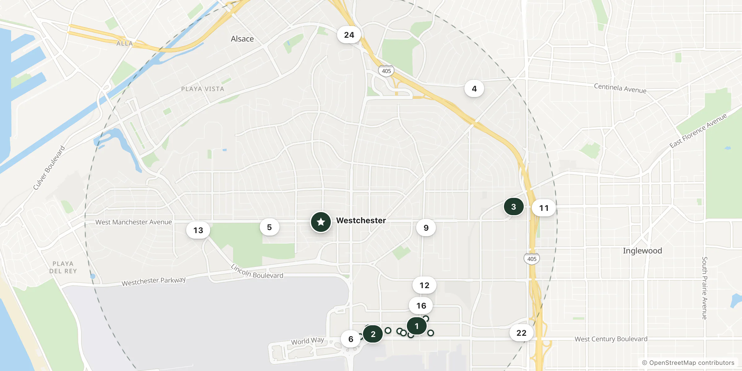 Map of hotels near Westchester