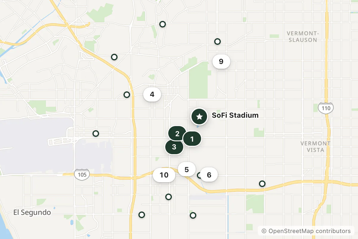 Map of the top 20 hotels for this question around SoFi Stadium