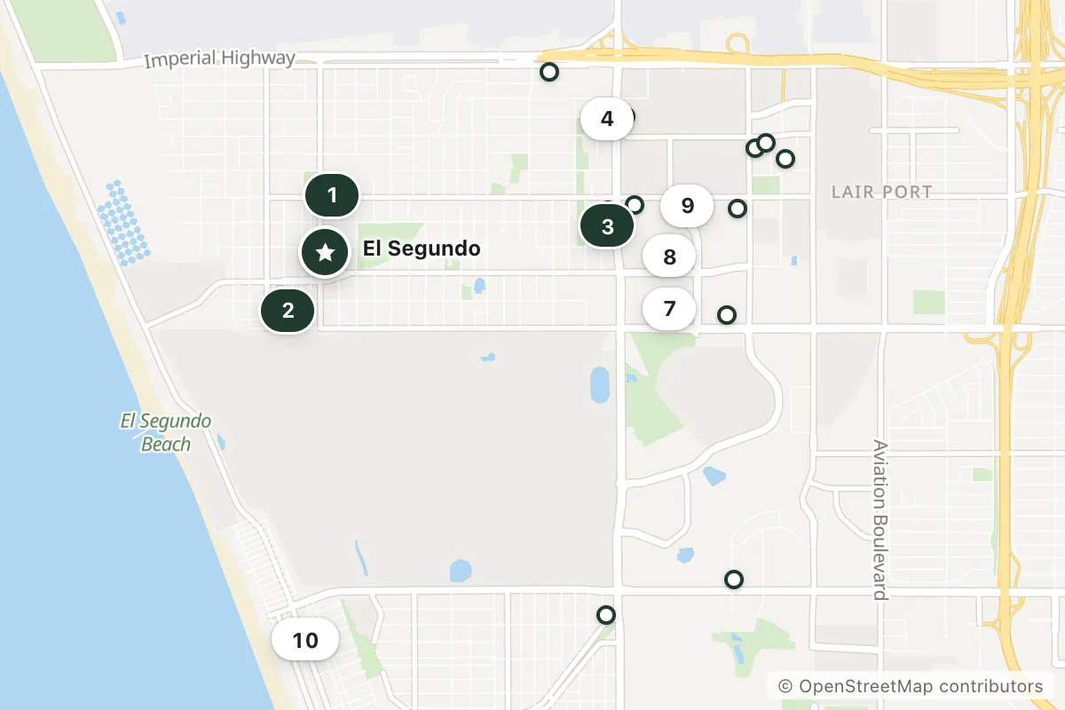 Map of the top 20 hotels for this question around El Segundo