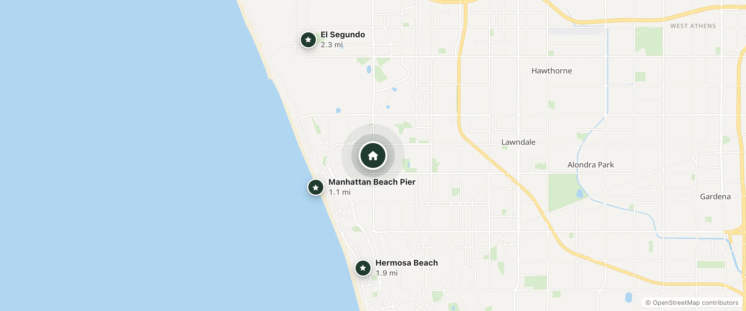 Map of City Express by Marriott Manhattan Beach and nearby Manhattan Beach Pier, Hermosa Beach and El Segundo